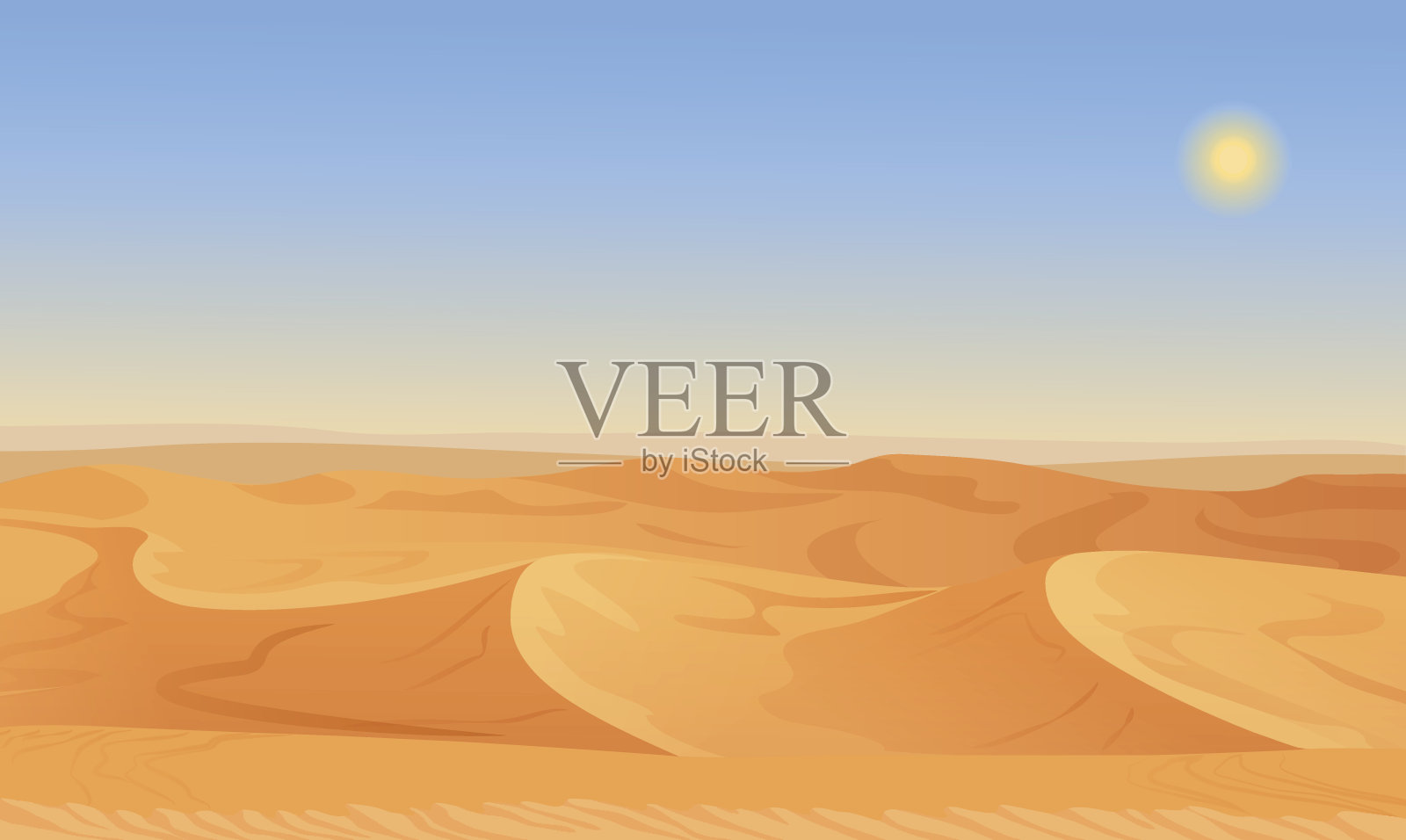 卡通自然空沙沙漠景观矢量插图。插画图片素材