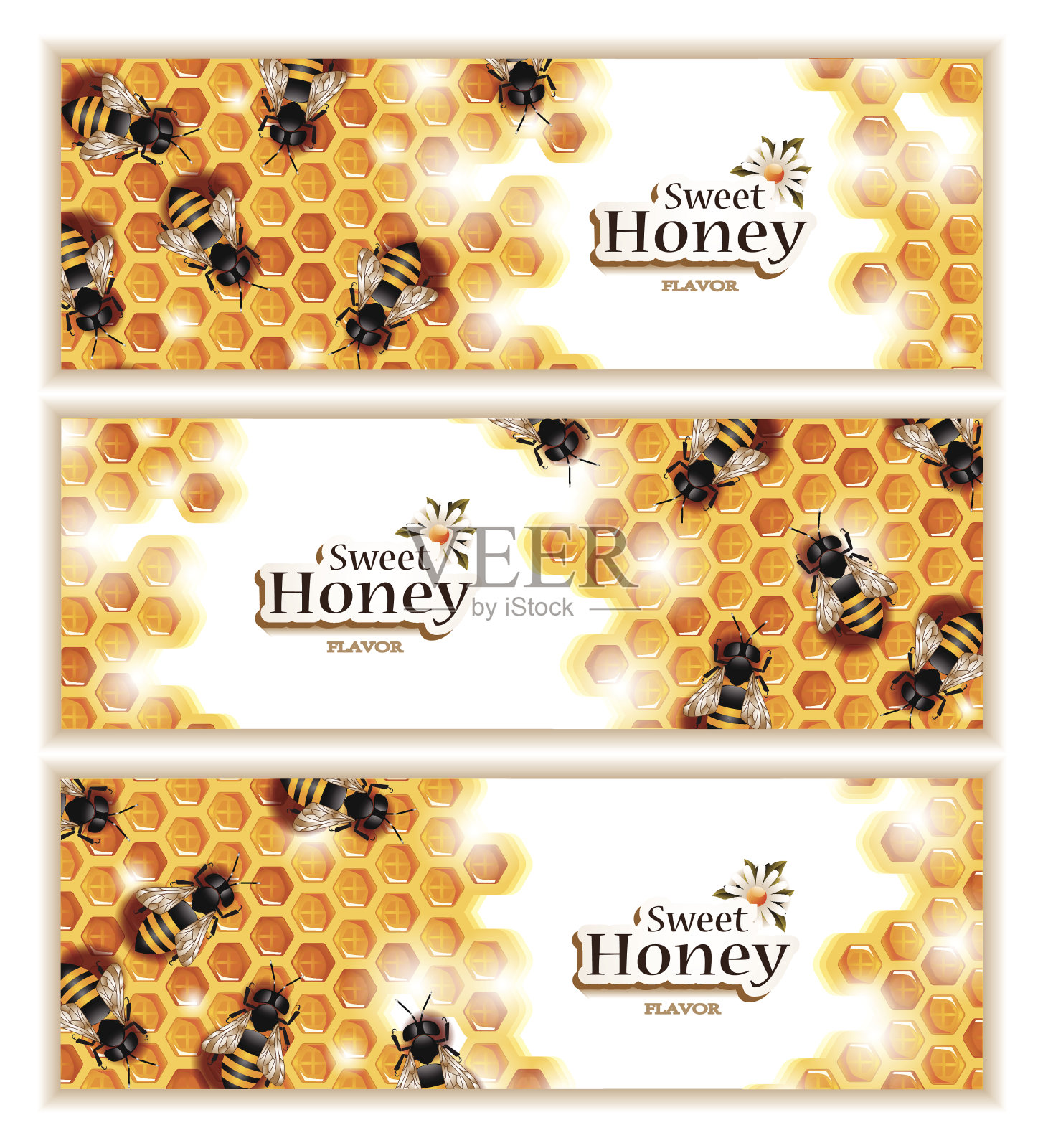 蜂蜜横幅与工蜂插画图片素材