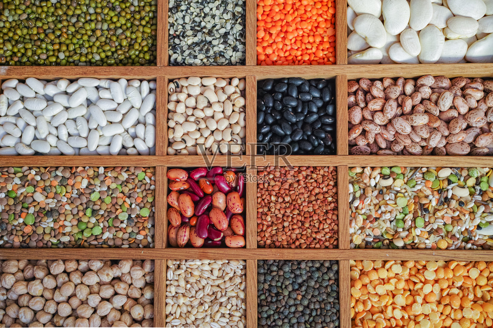 收集各种扁豆、豆类、豌豆、谷物、粗燕麦、大豆照片摄影图片