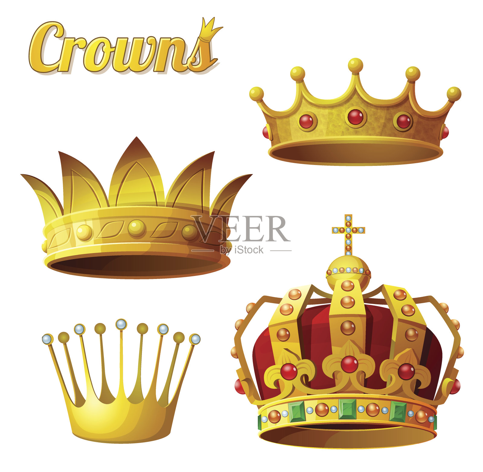 设置3的皇家黄金王冠孤立在白色。向量插画图片素材