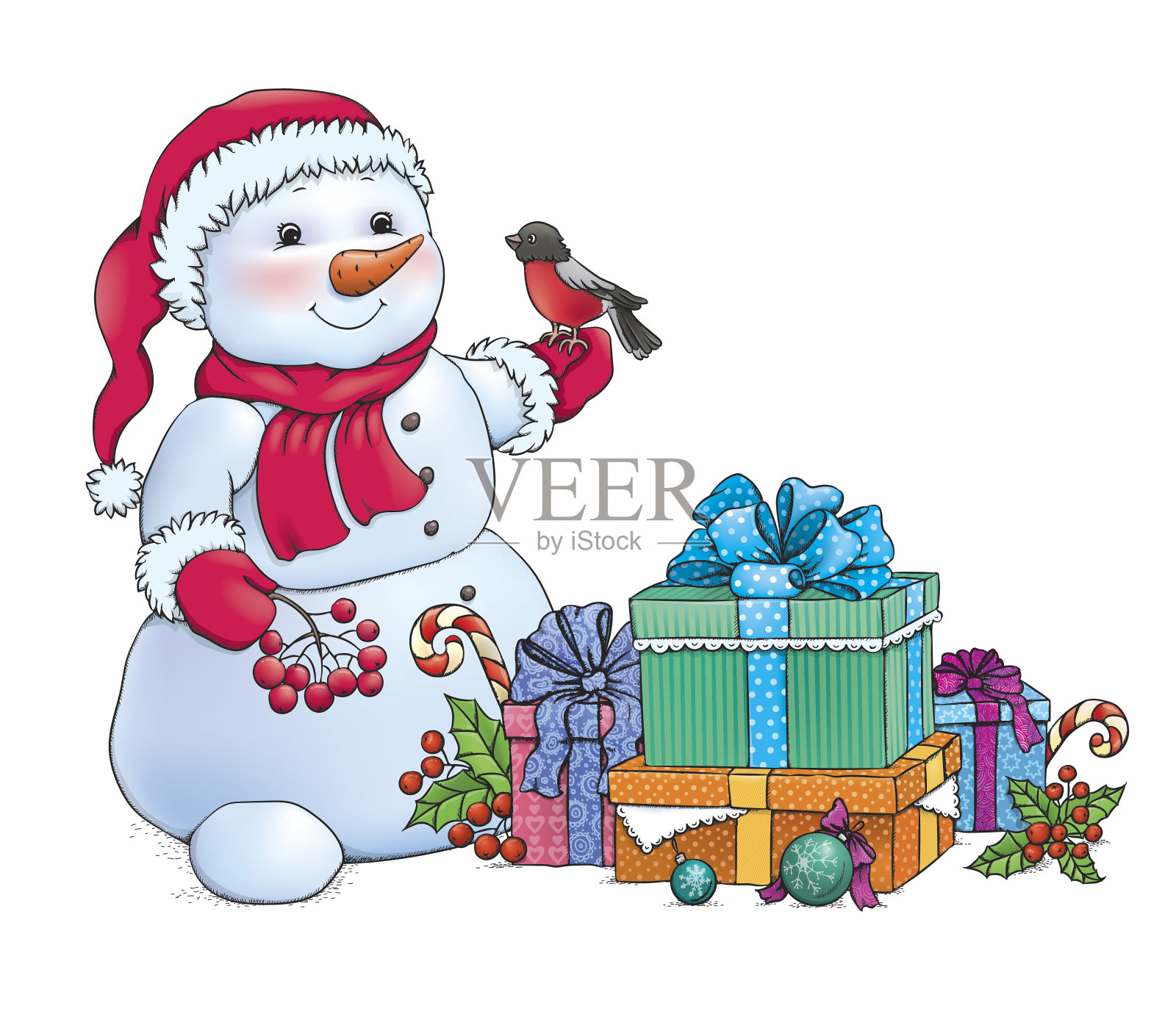 雪人和圣诞礼物设计元素图片