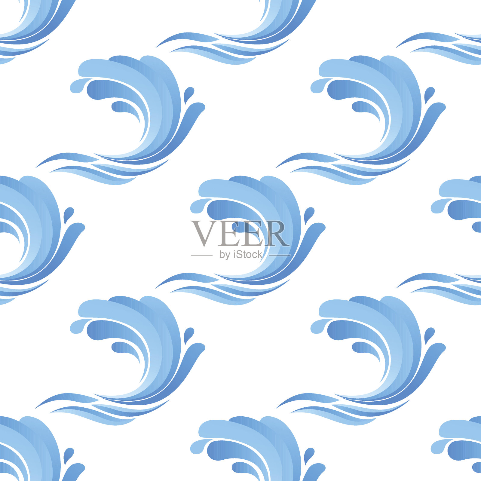 蓝色卷曲波浪的无缝模式插画图片素材