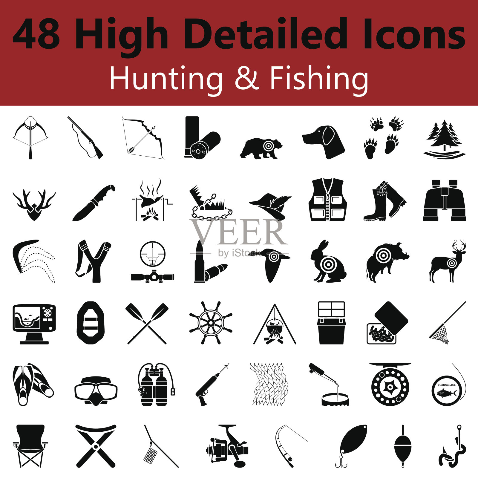 狩猎和钓鱼平滑图标插画图片素材