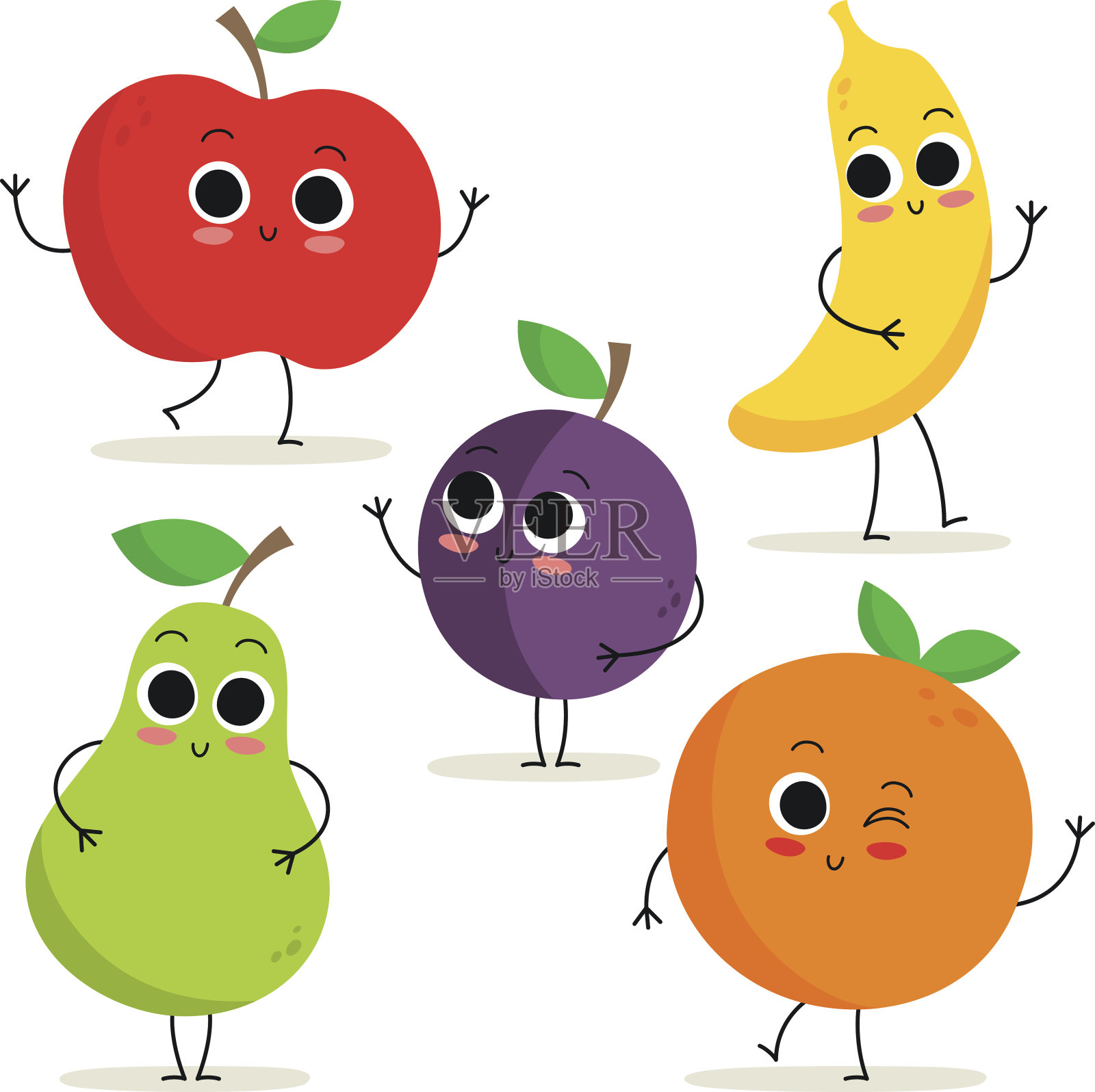 5个可爱的卡通水果人物孤立在白色设计元素图片