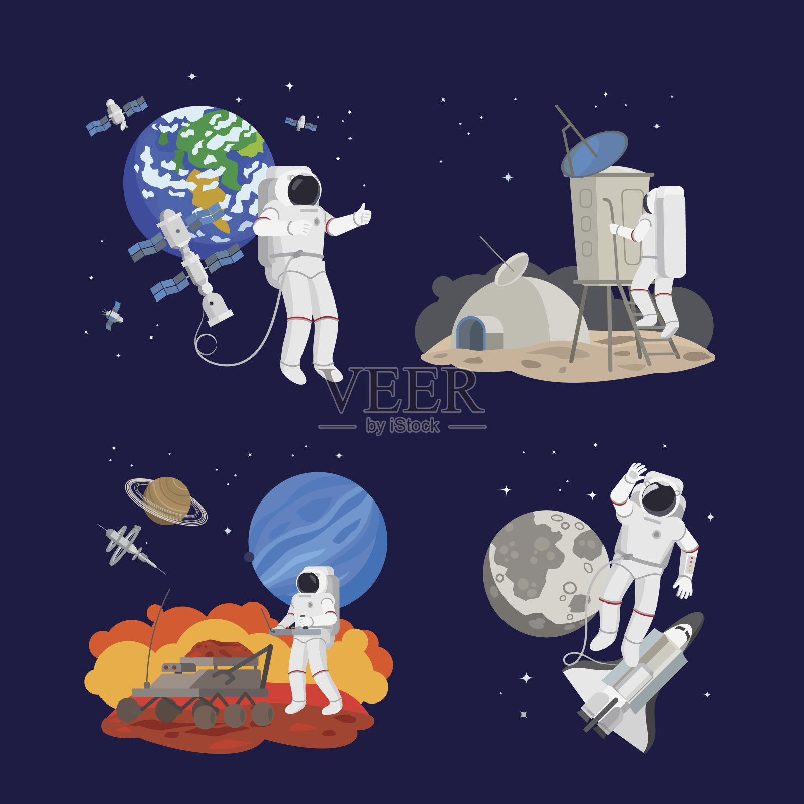 一组宇航员在太空插画图片素材