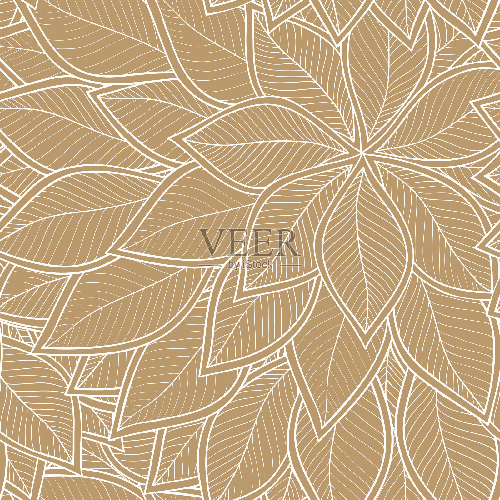 抽象褐色无缝图案与叶。向量插画图片素材