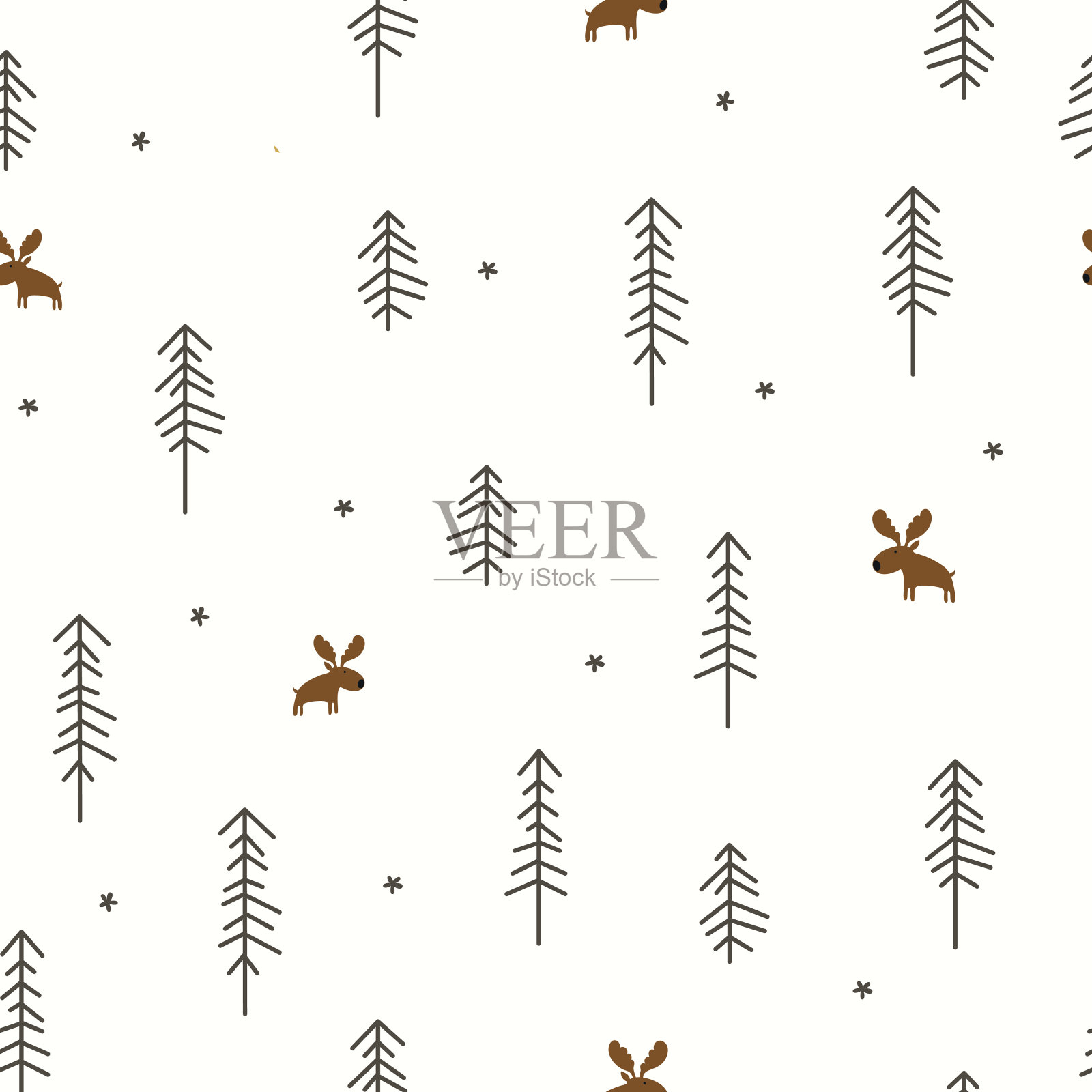 冬季森林与驼鹿插画图片素材