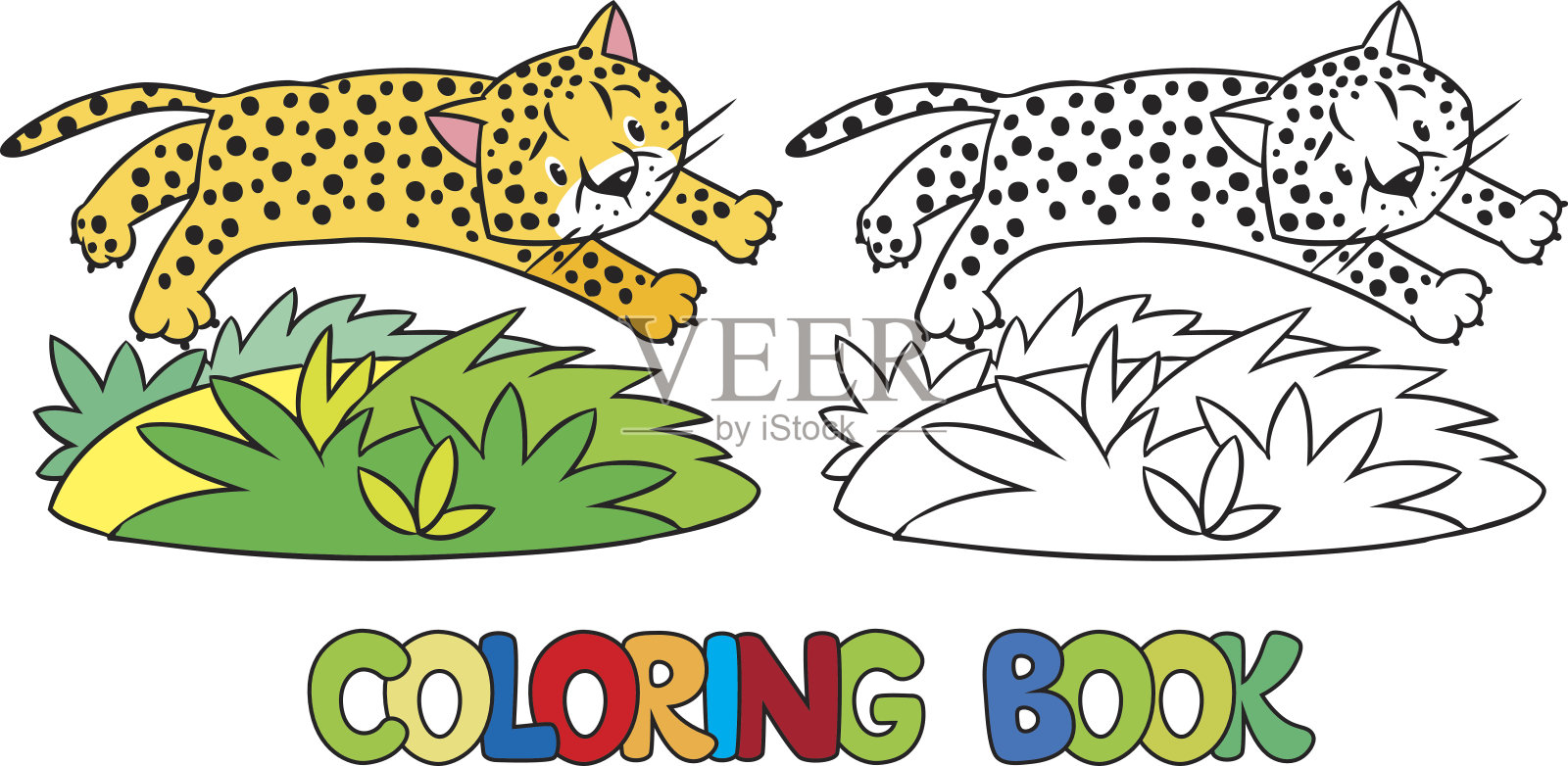 小猎豹或美洲虎的涂色书插画图片素材