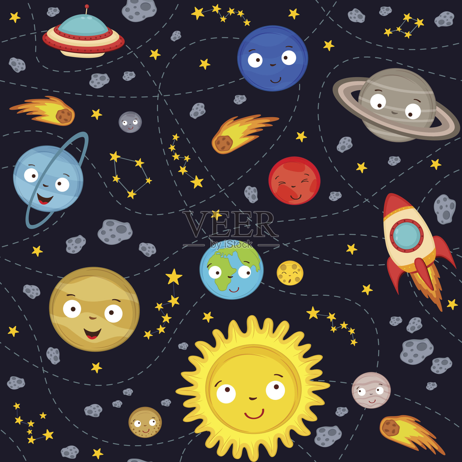 无缝图案可爱的太阳系插画图片素材
