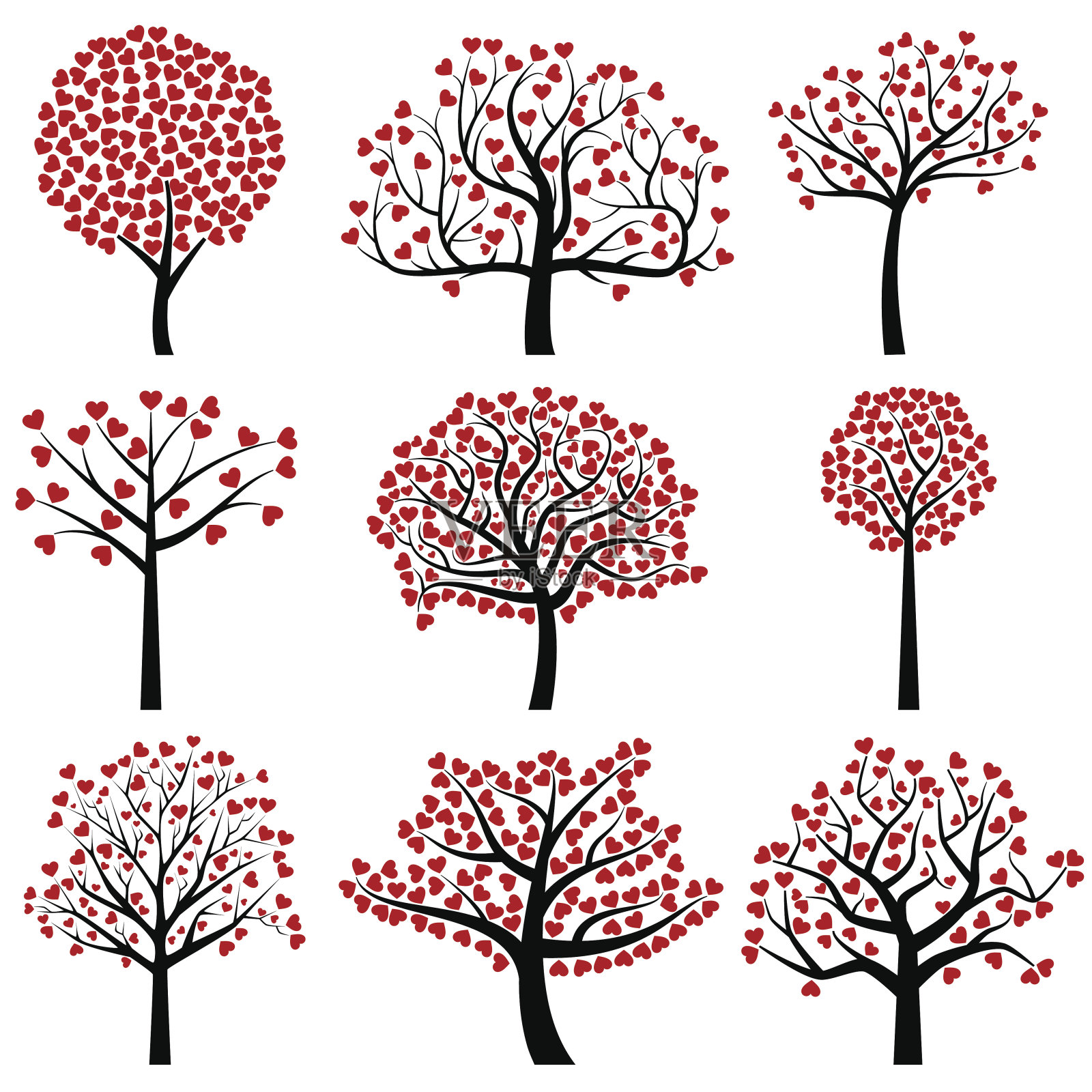 心形树叶的情人节树剪影设计元素图片