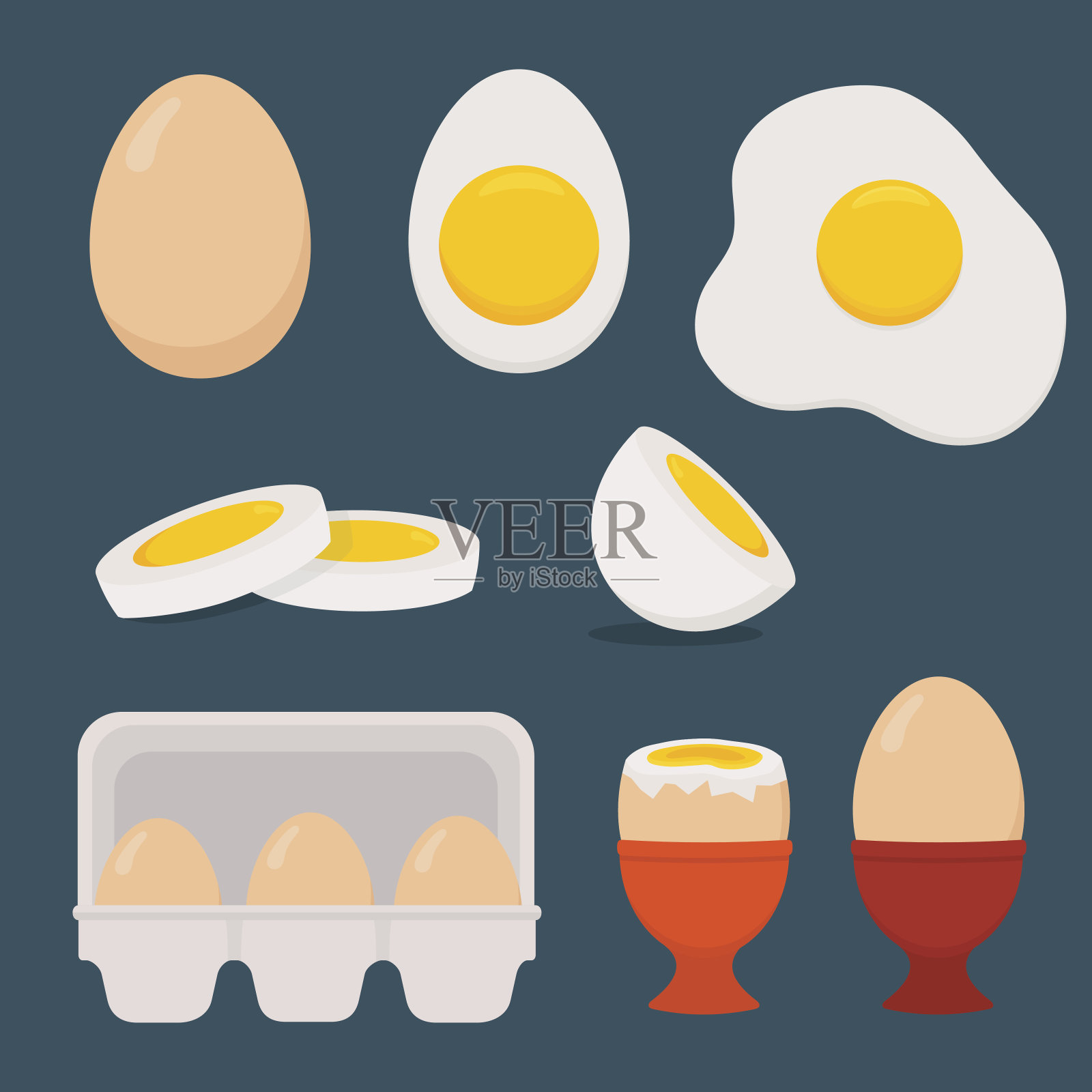 鸡蛋孤立设置在深蓝色背景。插画图片素材