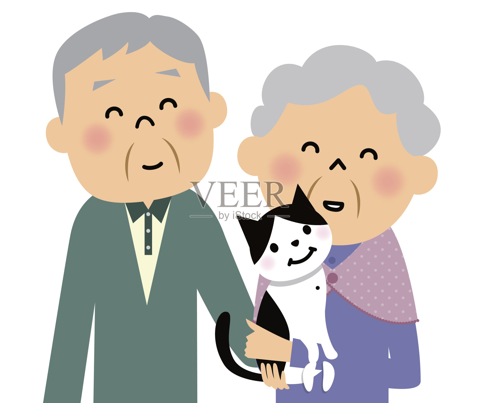 老夫妇和猫插画图片素材
