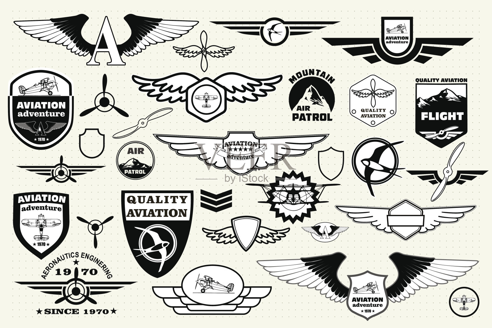 设置复古的标志，设计元素，徽章和标志。航空插画图片素材