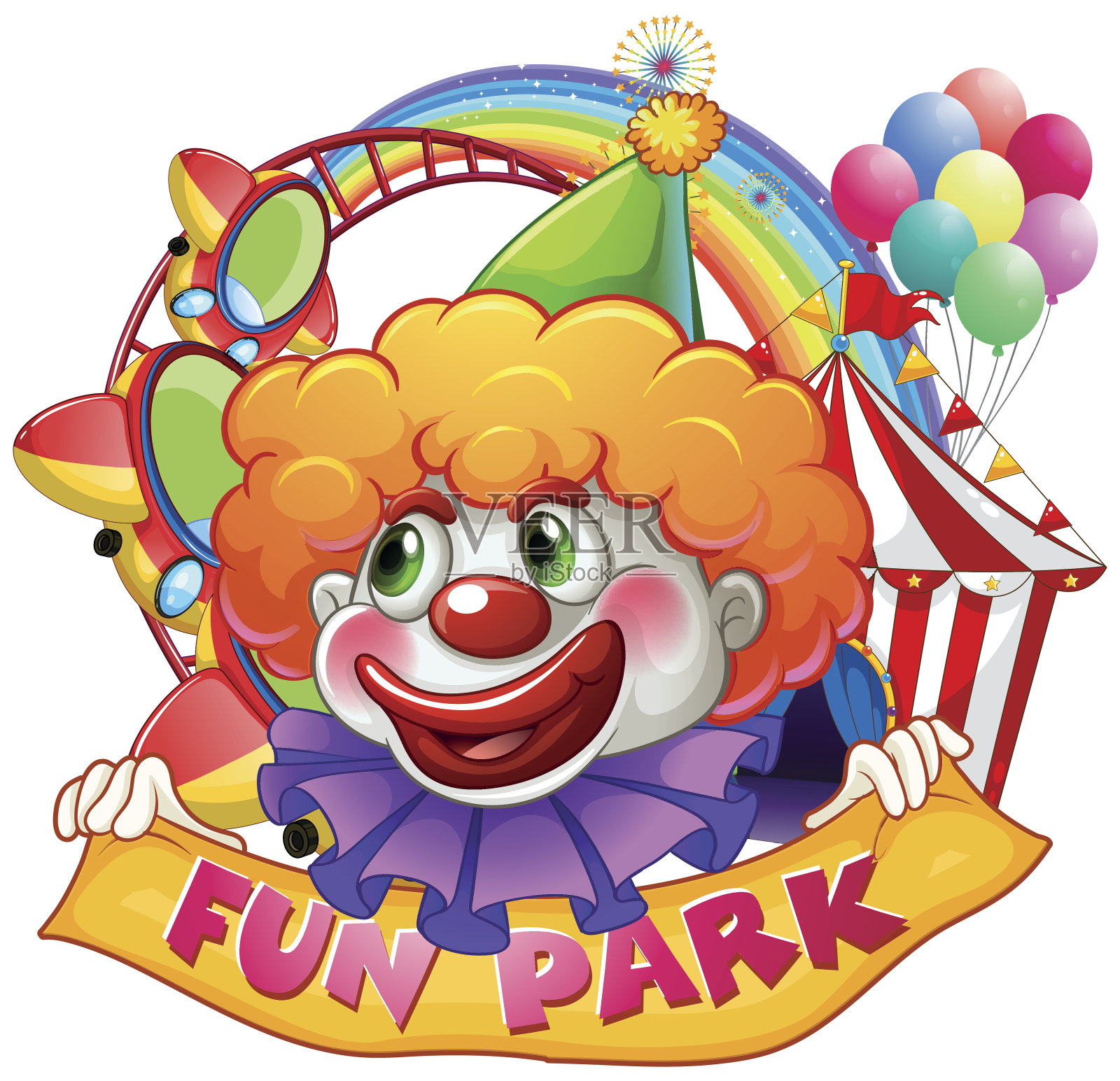 小丑与有趣的公园标志插画图片素材