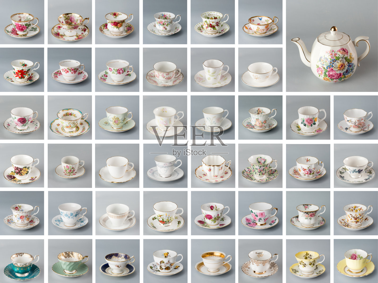 英国古董茶杯和茶壶照片摄影图片