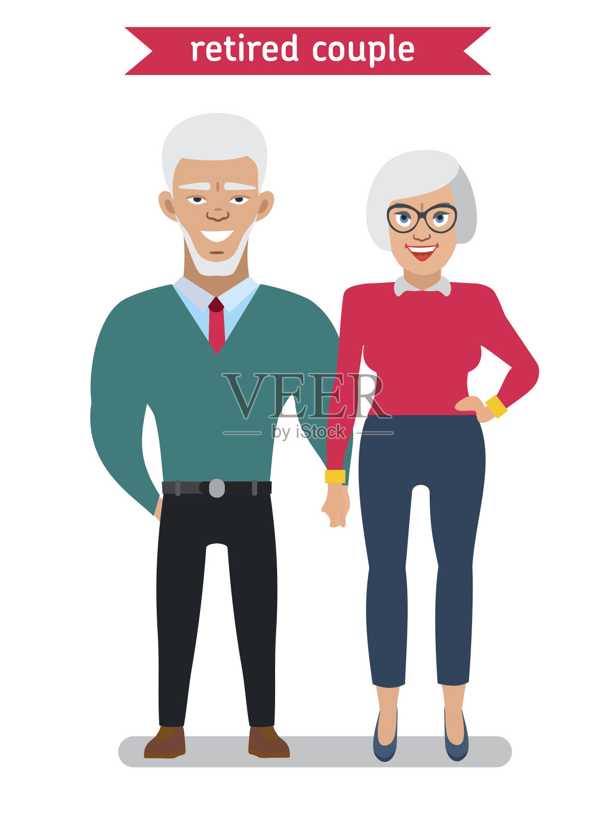 退休夫妇在创意平面矢量卡通人物设计。插画图片素材