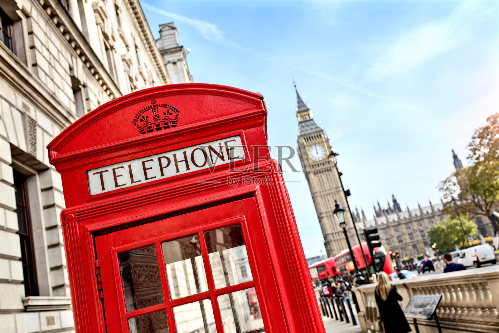 伦敦电话亭和大本钟照片摄影图片