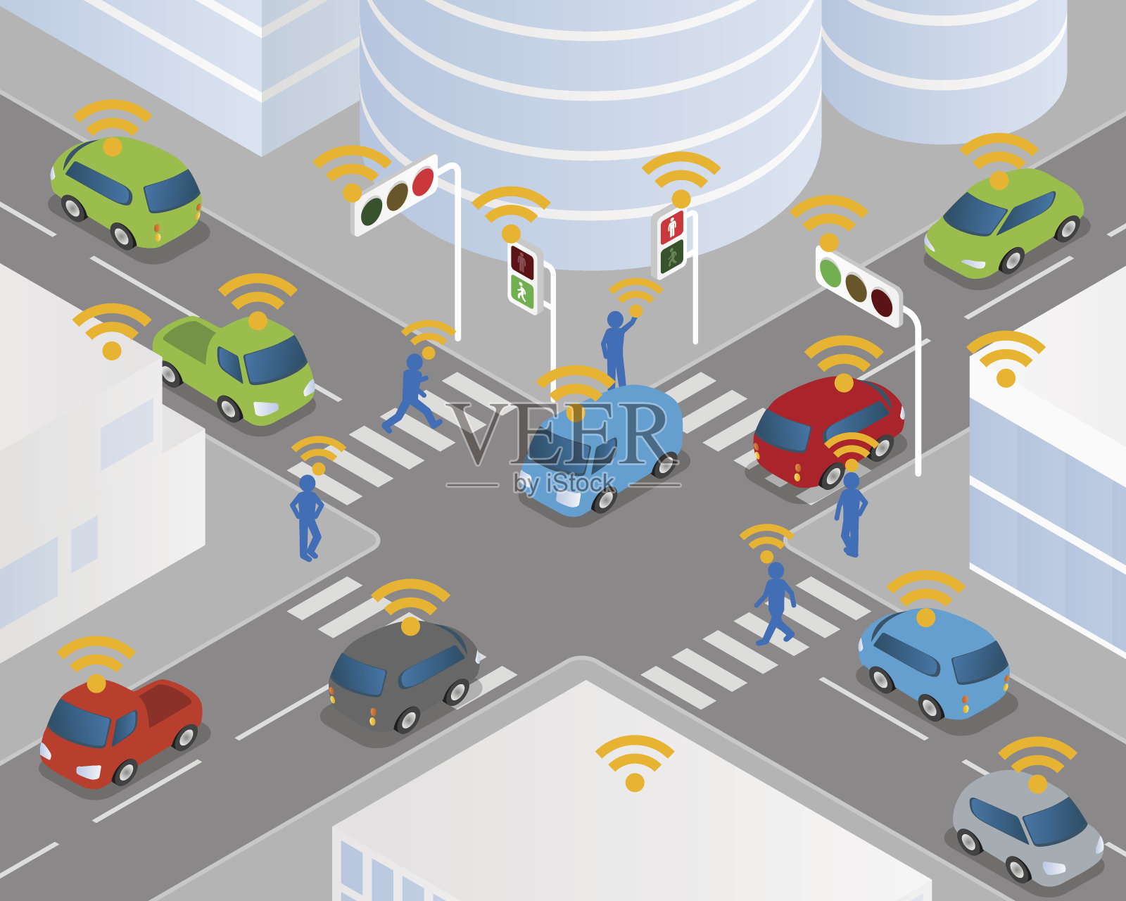 交通和无线网络，智能交通系统插画图片素材