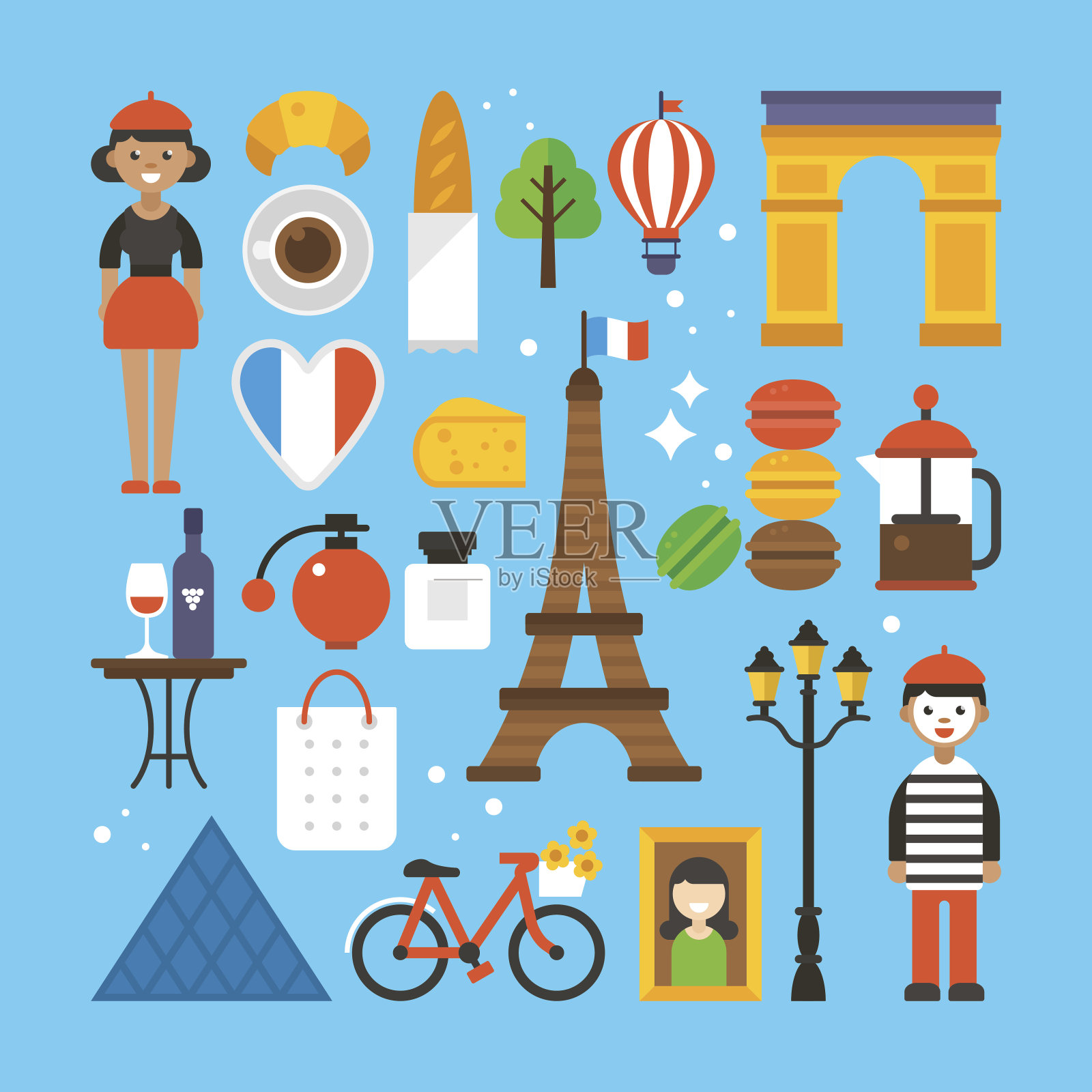 法国巴黎平面元素的网页图形和设计。插画图片素材