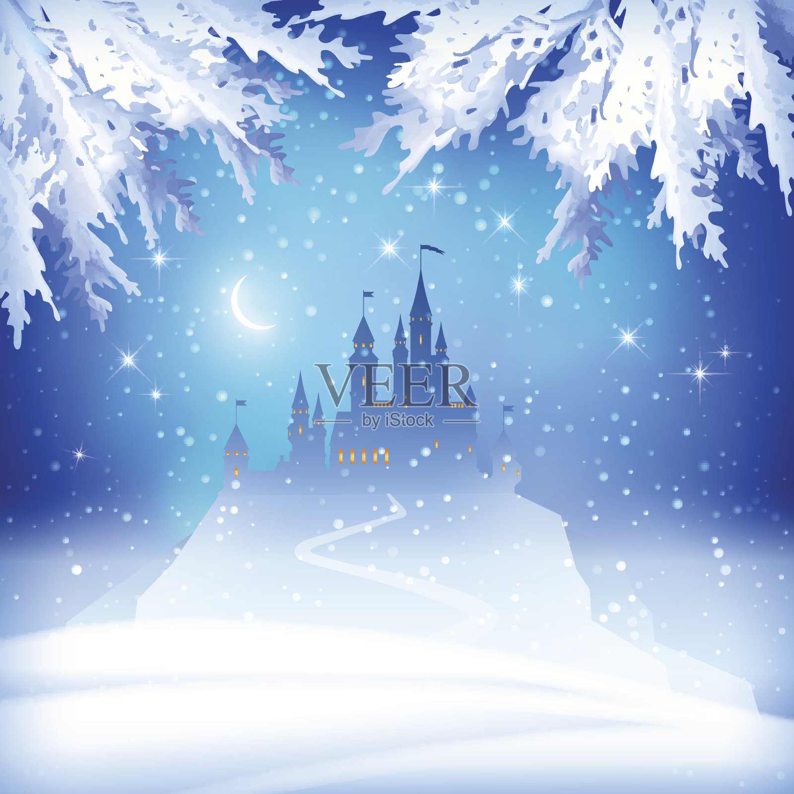 圣诞节冬天的城堡插画图片素材
