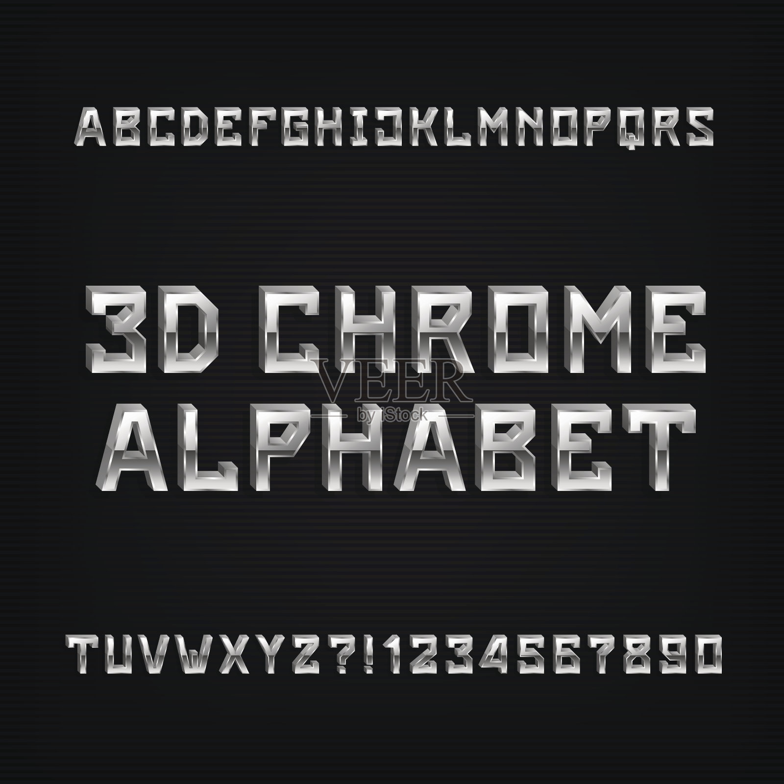 3D铬字母表字体。插画图片素材