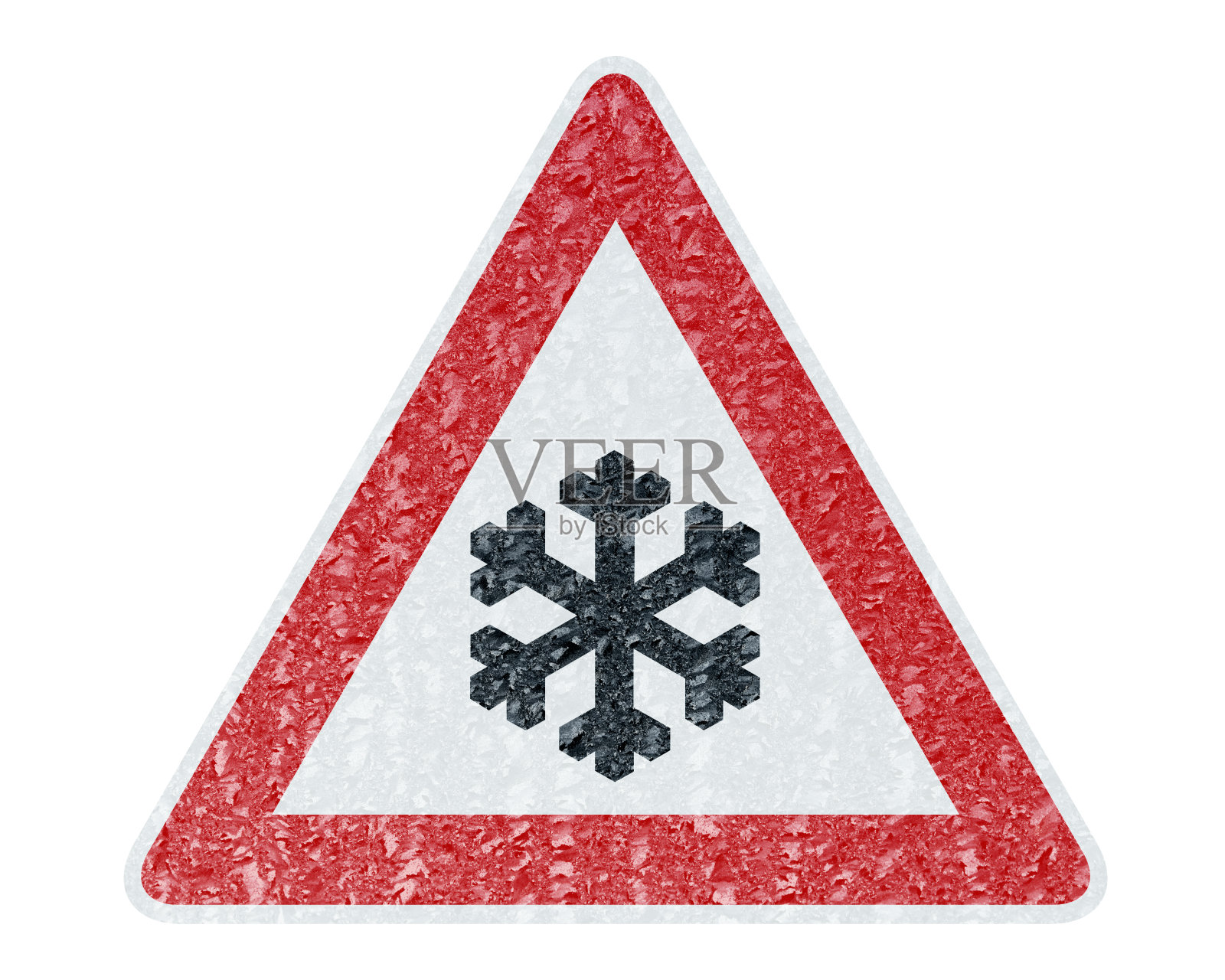 冬季驾驶-冰覆盖的警告标志-小心雪照片摄影图片