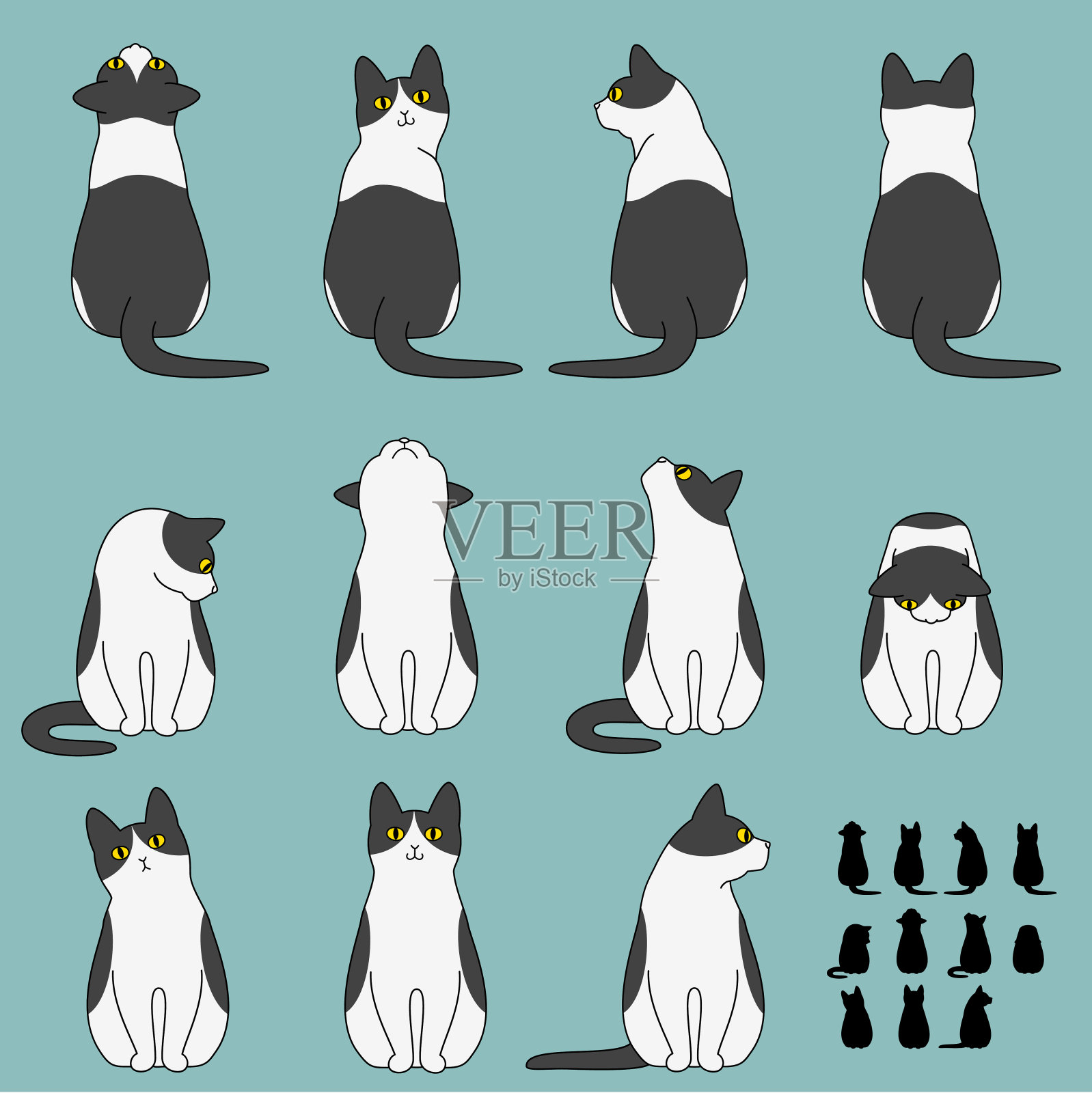 一组猫坐姿势插画图片素材