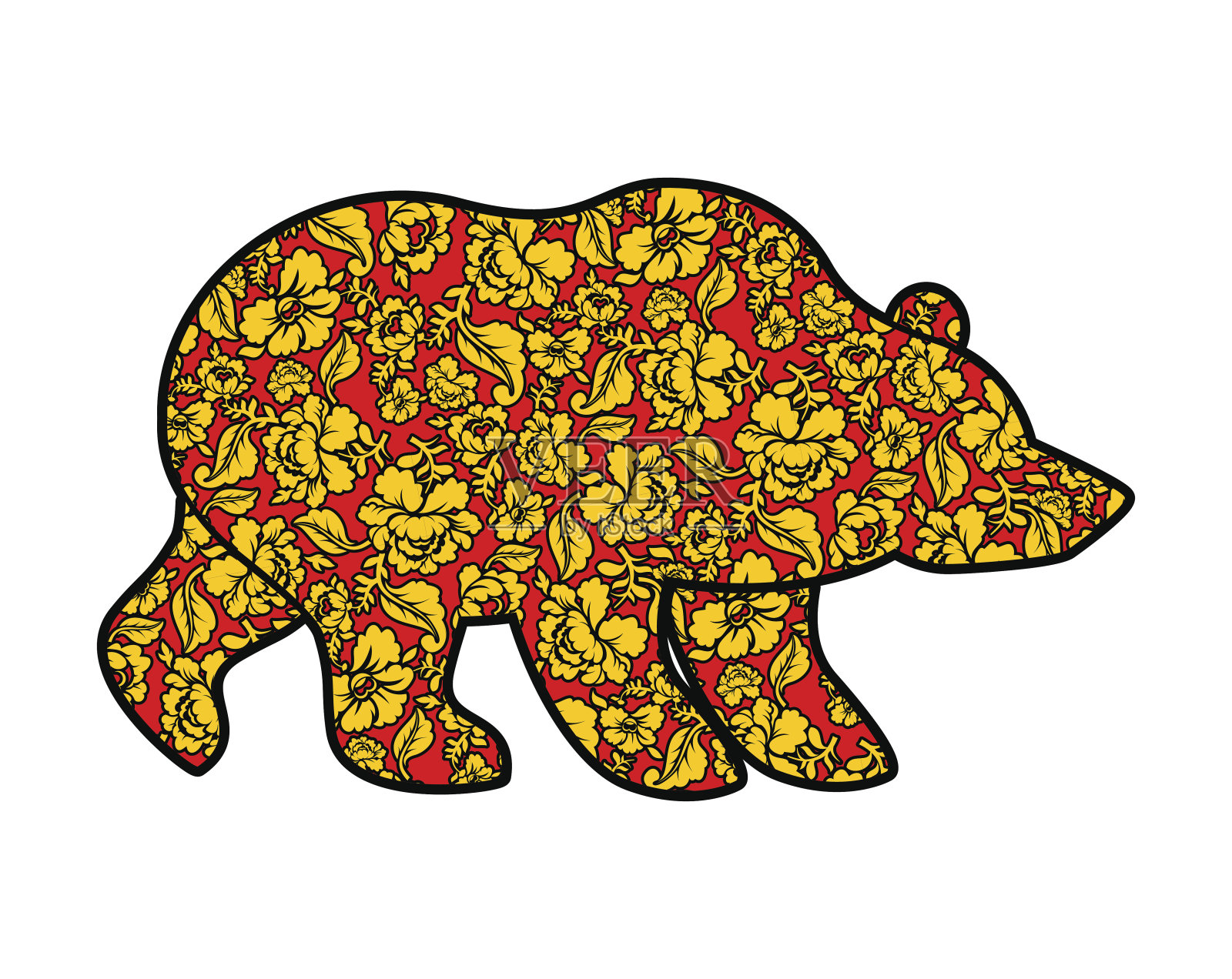 俄罗斯熊holmoma风格。民族民间花卉画。W设计元素图片