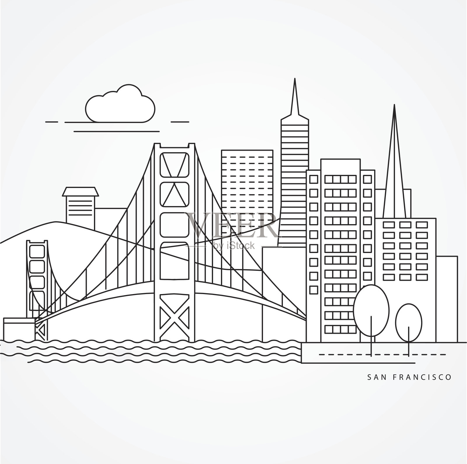 美国旧金山的线性插图。插画图片素材