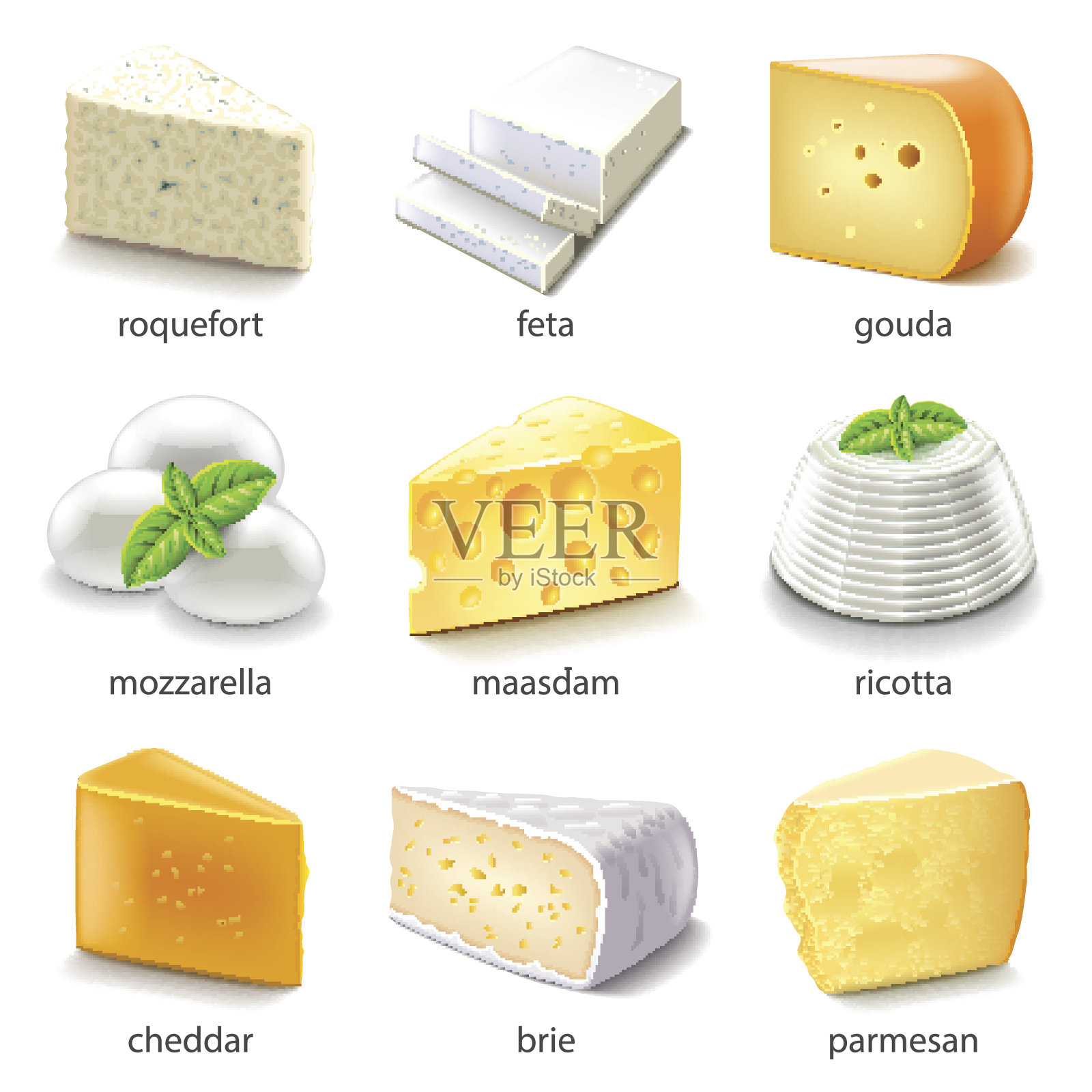 奶酪类型图标向量集设计元素图片