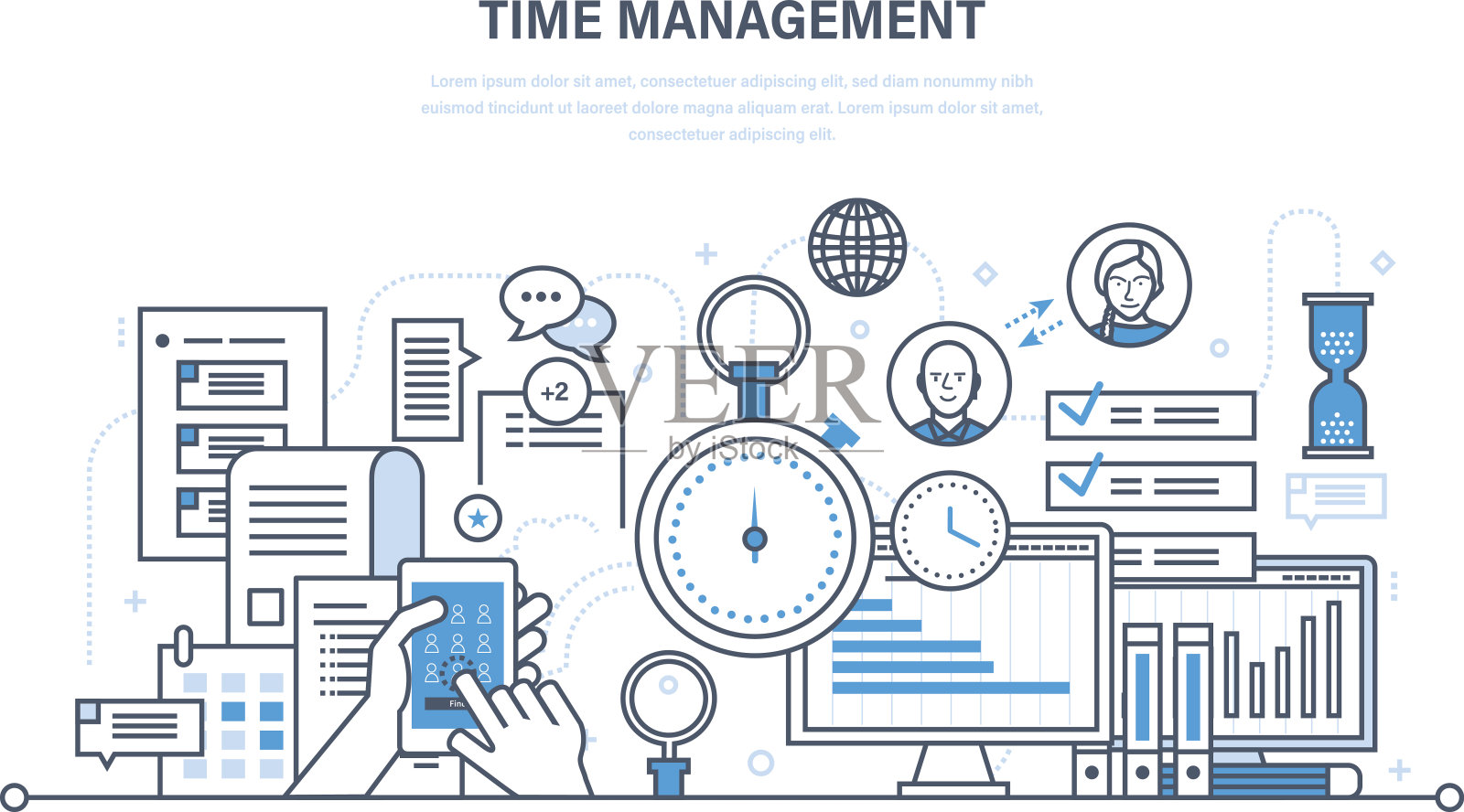 时间管理，计划，工作组织，工作过程控制。插画图片素材