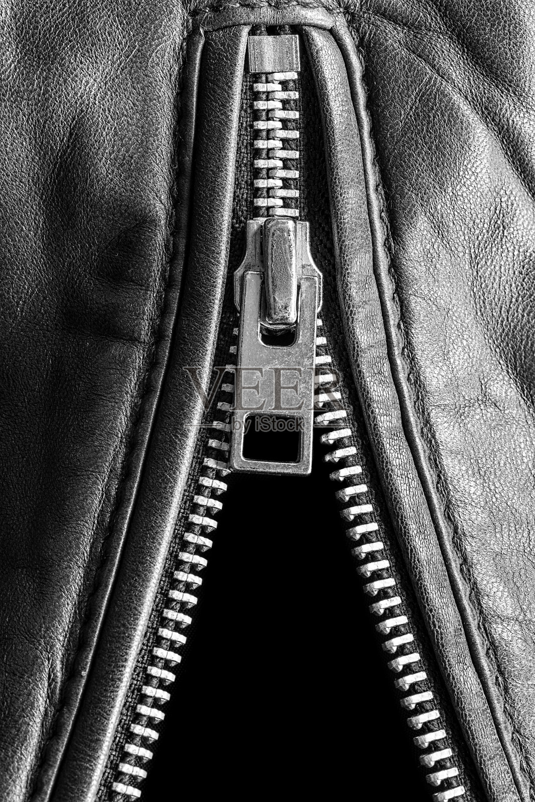 金属拉链皮革夹克细节近距离照片摄影图片