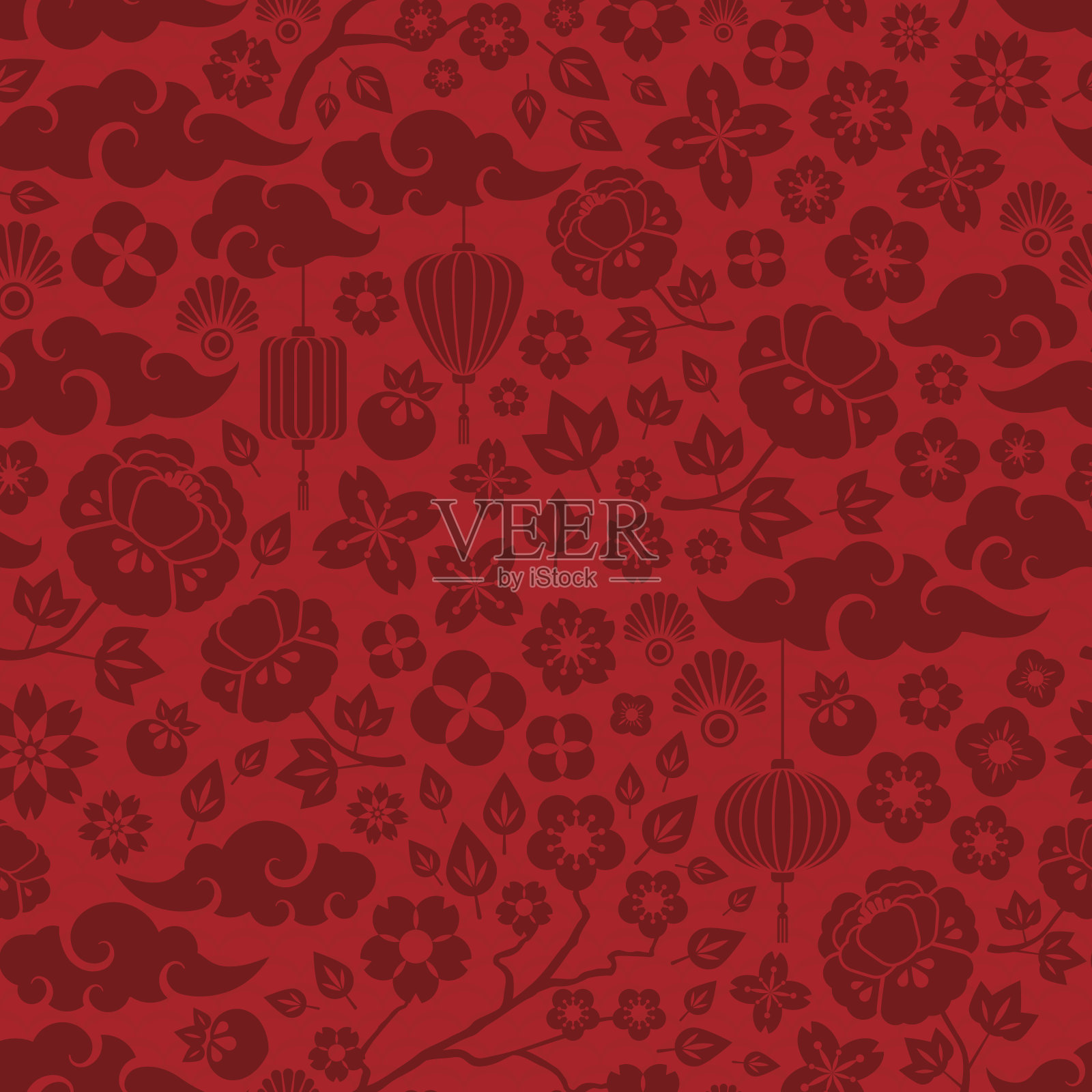 红色中国无缝图案插画图片素材
