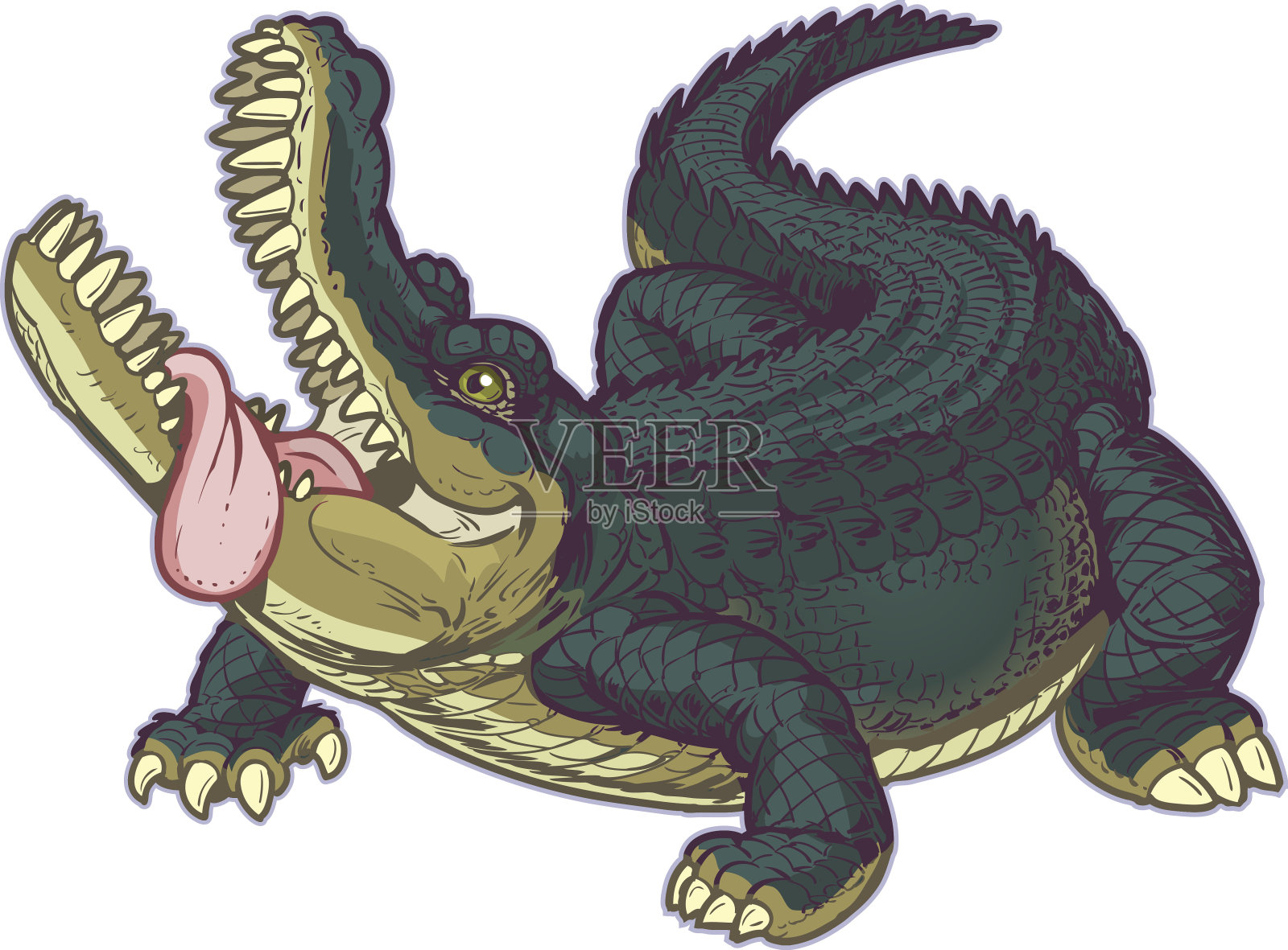 饥饿的卡通短吻鳄伸出舌头插画图片素材