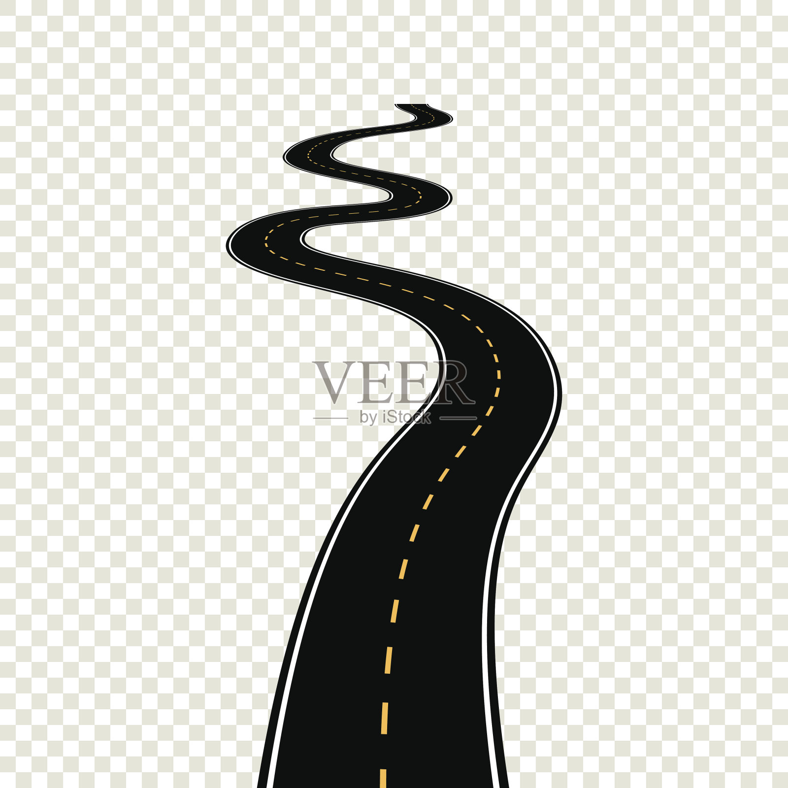 弯弯曲曲的道路上有白色的斑纹。矢量插图每股收益设计元素图片