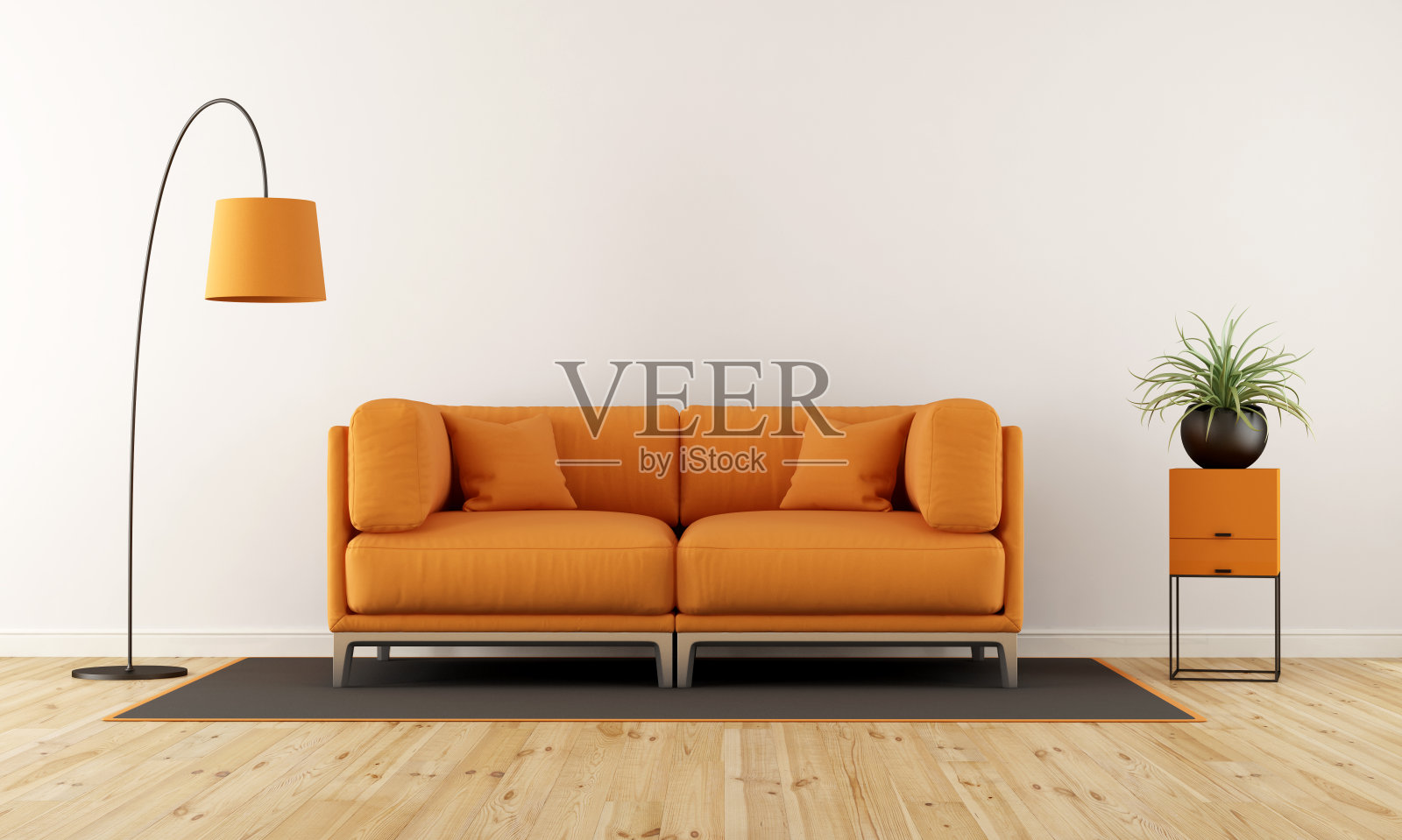 橙色沙发的现代客厅照片摄影图片