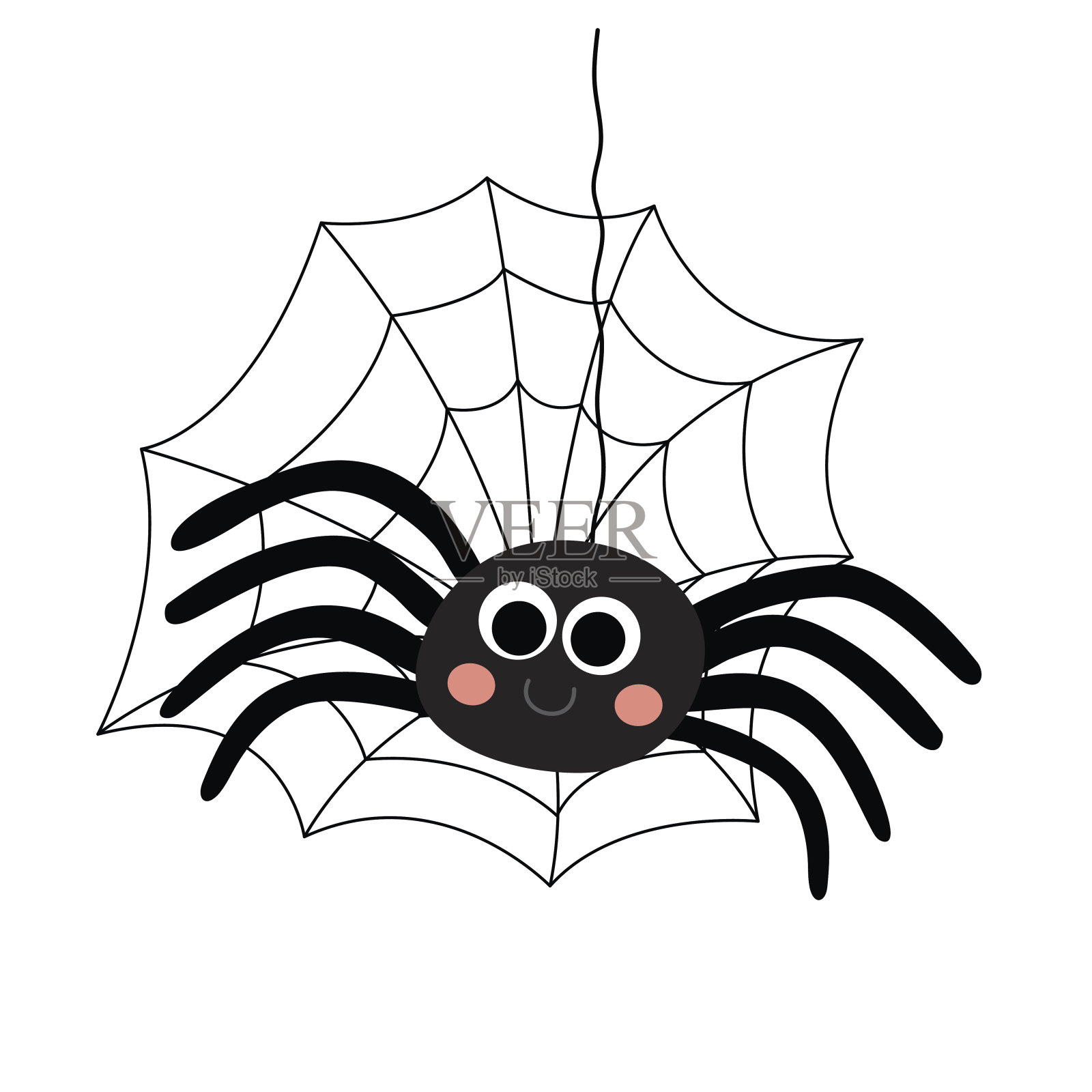 黑蜘蛛动物卡通人物矢量插图。设计元素图片