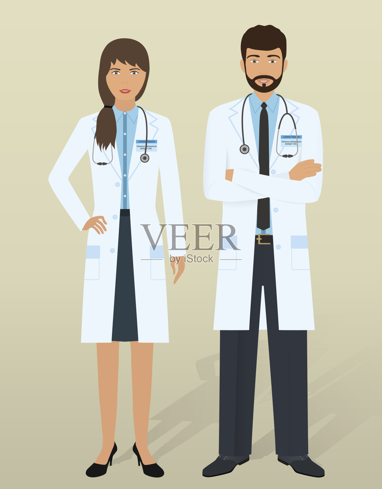医生的员工。医护人员摆不同姿势男性和女性医生。插画图片素材