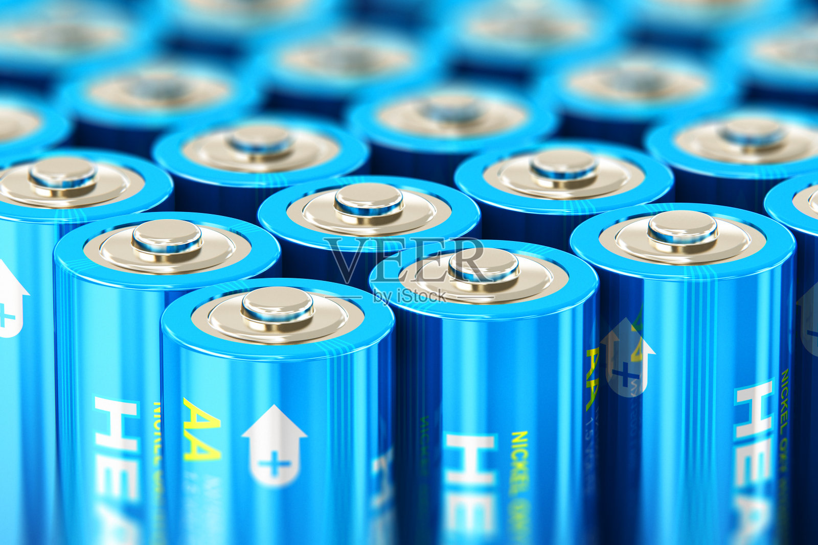 宏观的蓝色碱性AA电池组照片摄影图片