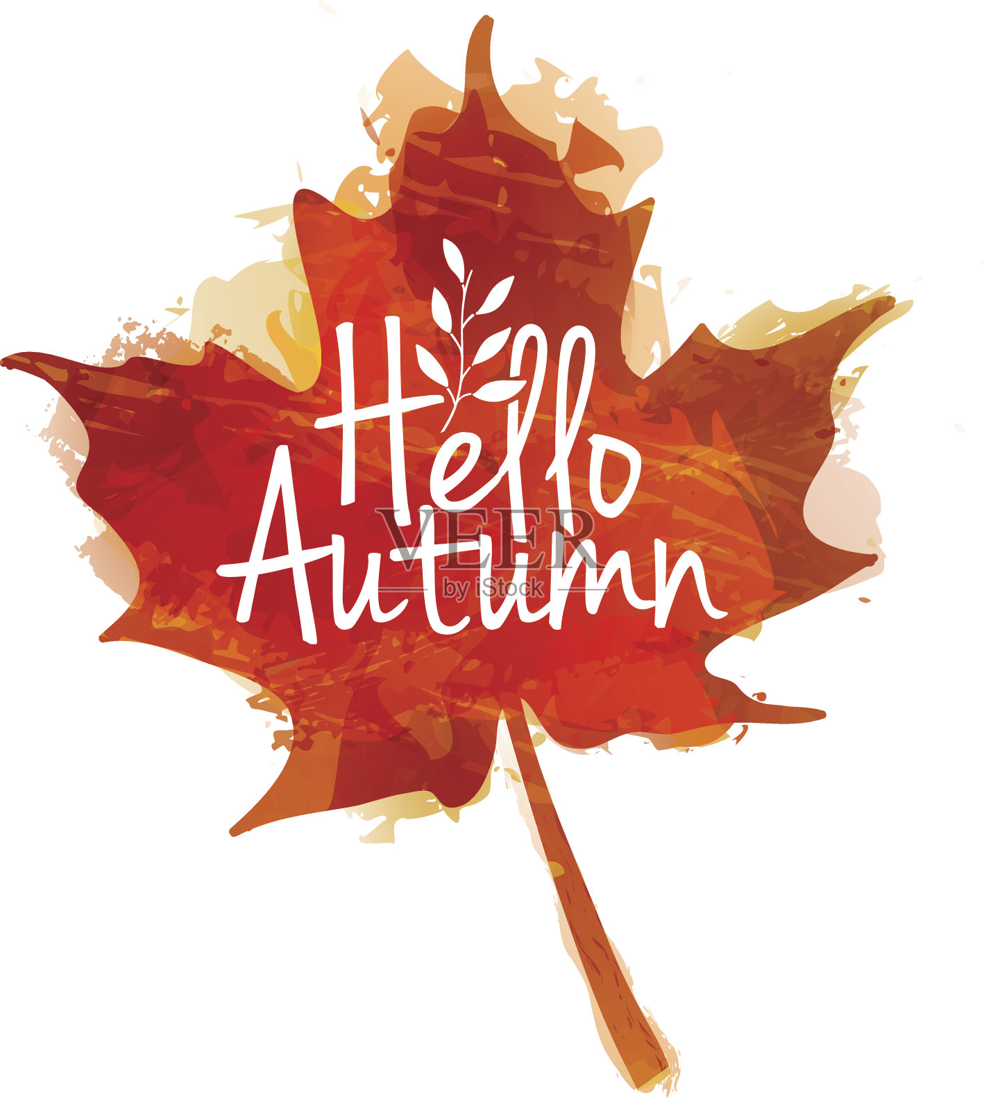 你好秋季标志与枫叶和水彩纹理设计元素图片