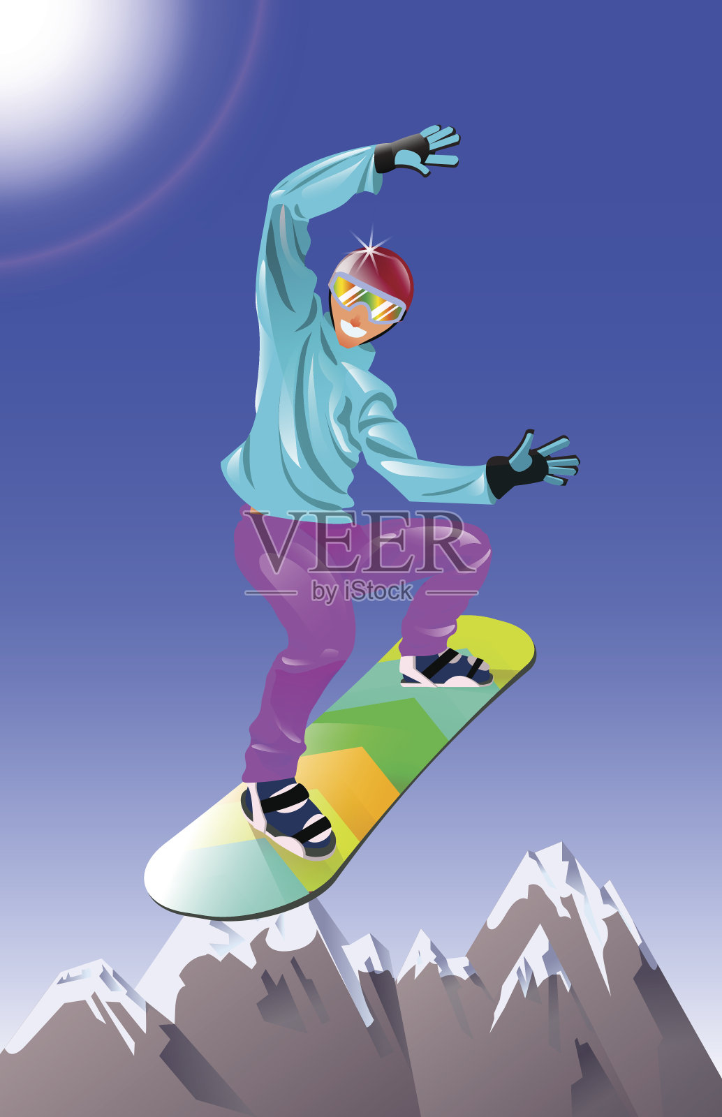 滑雪板上的人从山上下来插画图片素材