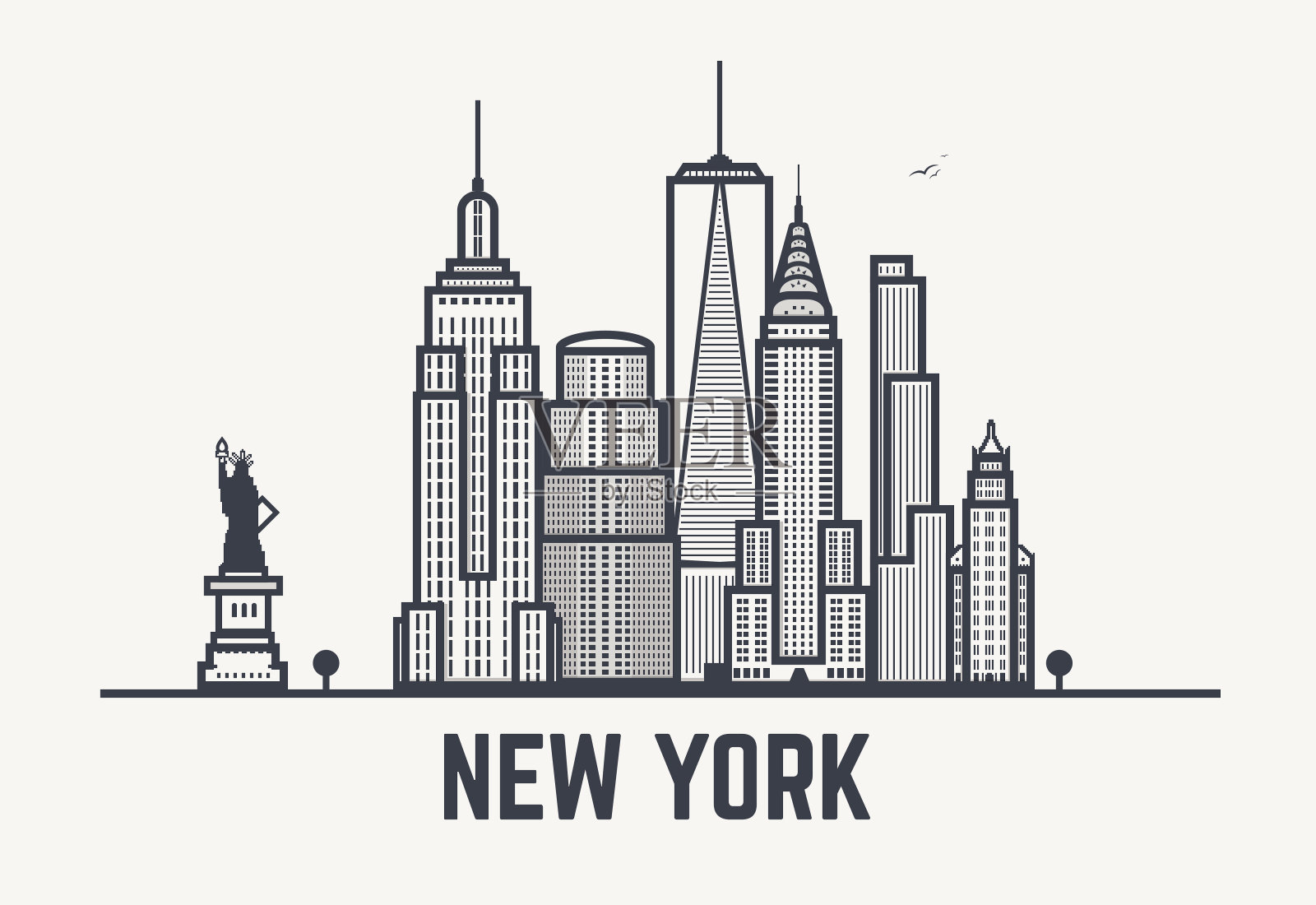 纽约市的黑线插画图片素材