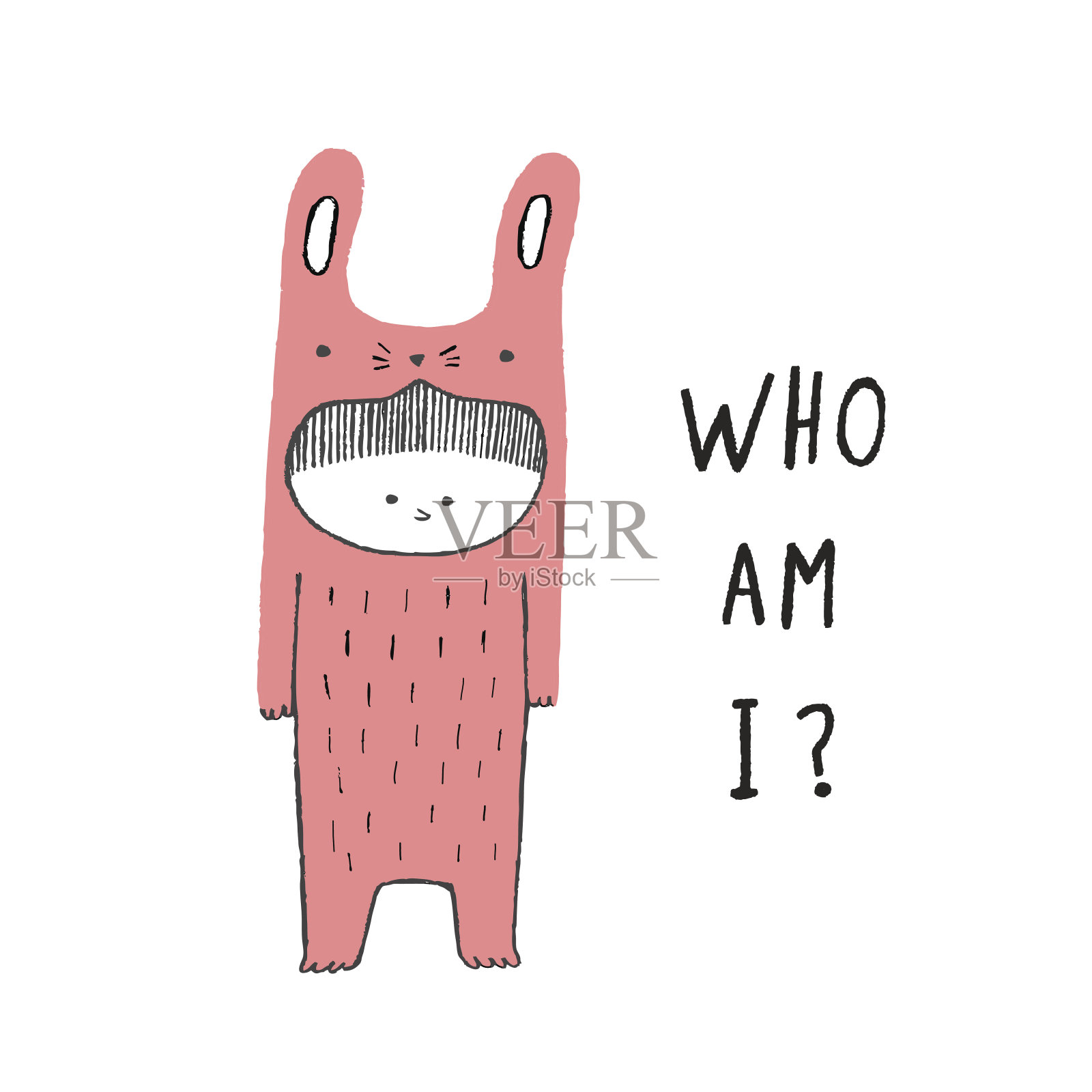 我是谁，穿着兔子服的男孩插画图片素材