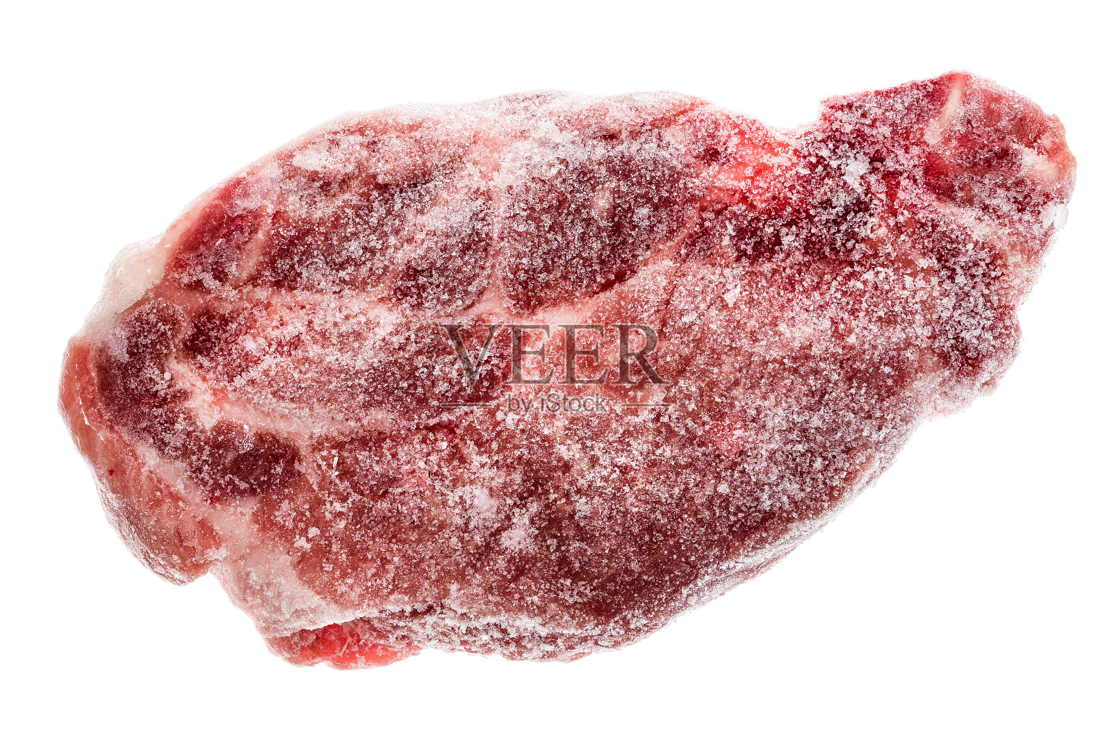 冷冻生猪颈排骨肉排孤立在白色。照片摄影图片