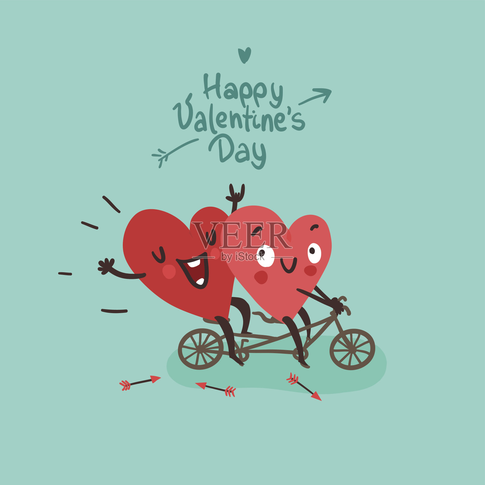 两颗快乐的心在骑自行车设计元素图片
