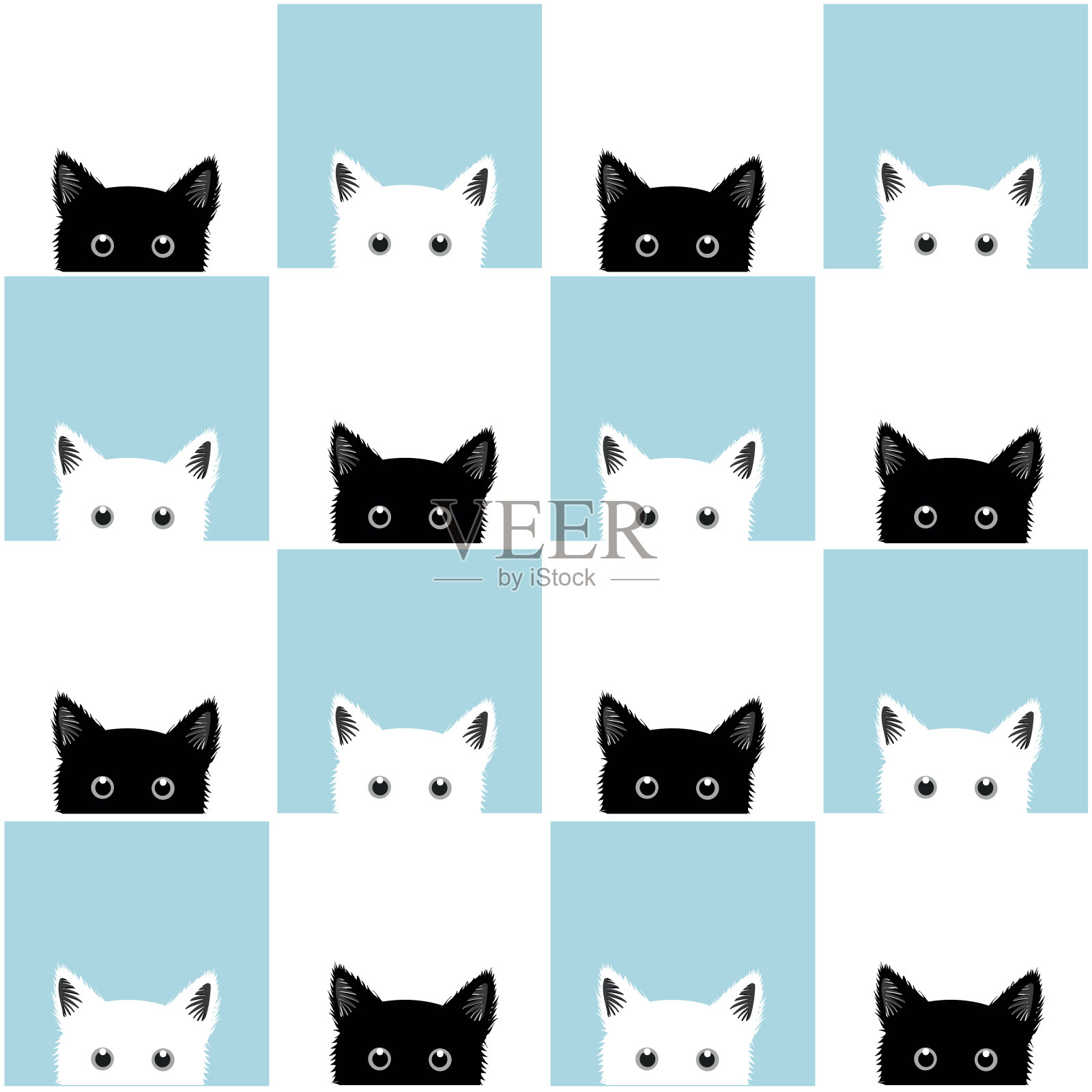 黑白色蓝猫象棋棋盘的背景插画图片素材