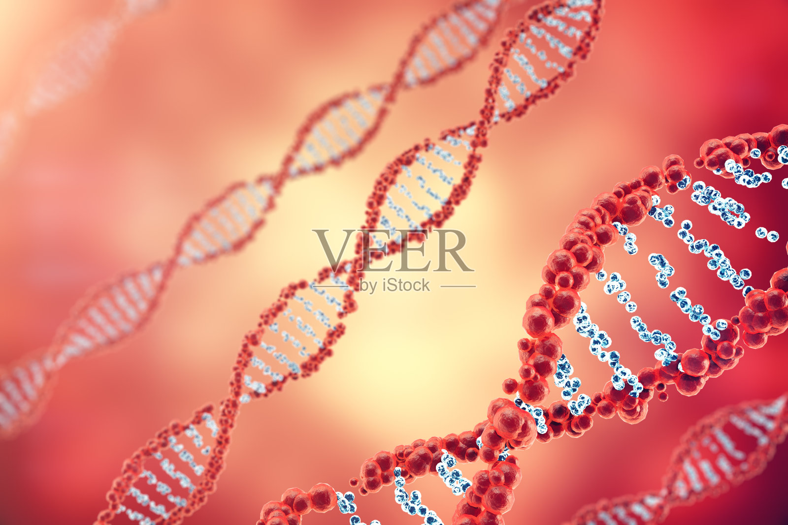 数字插图DNA结构在彩色背景。医学三维概念插画图片素材
