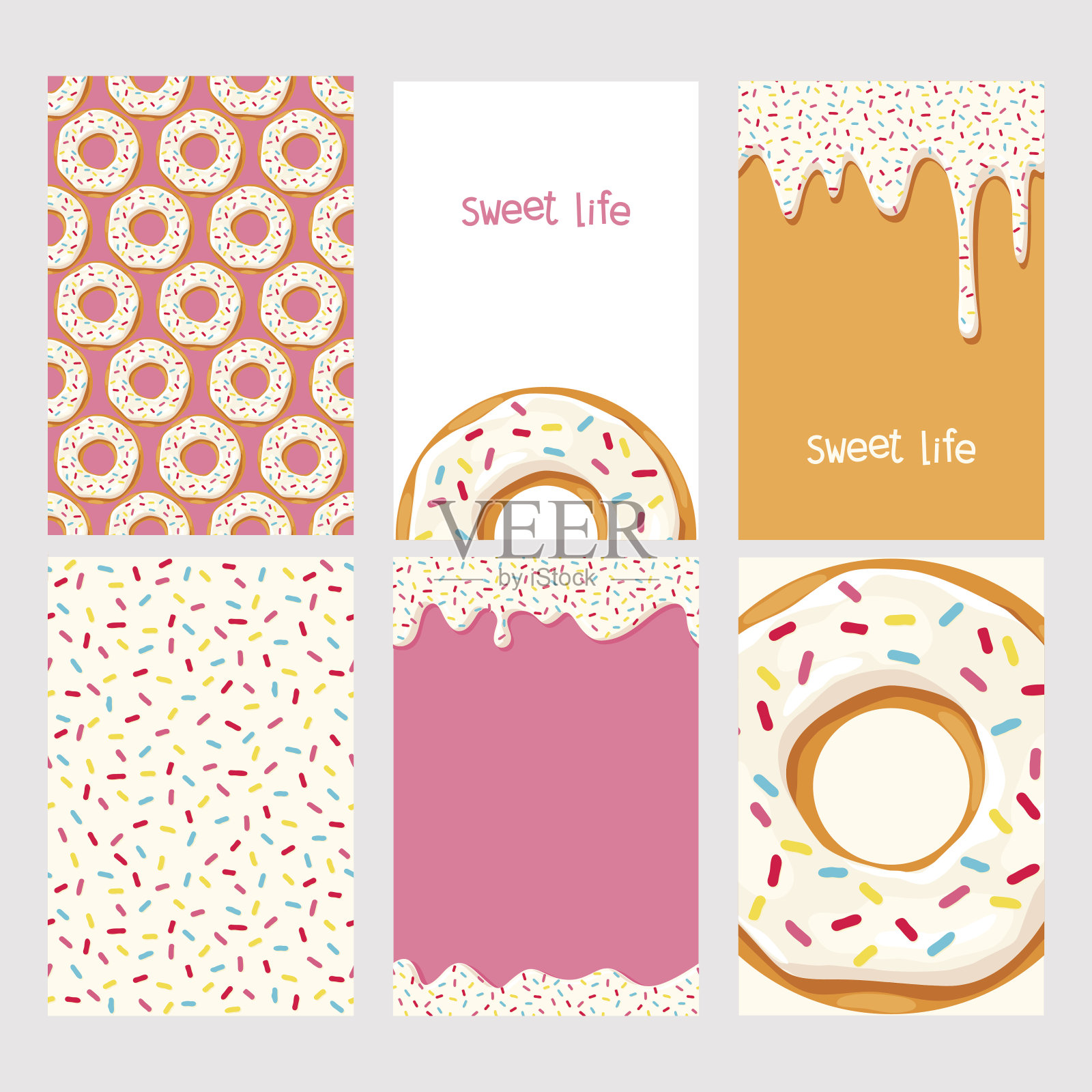 一套粉红釉的甜甜圈插画图片素材