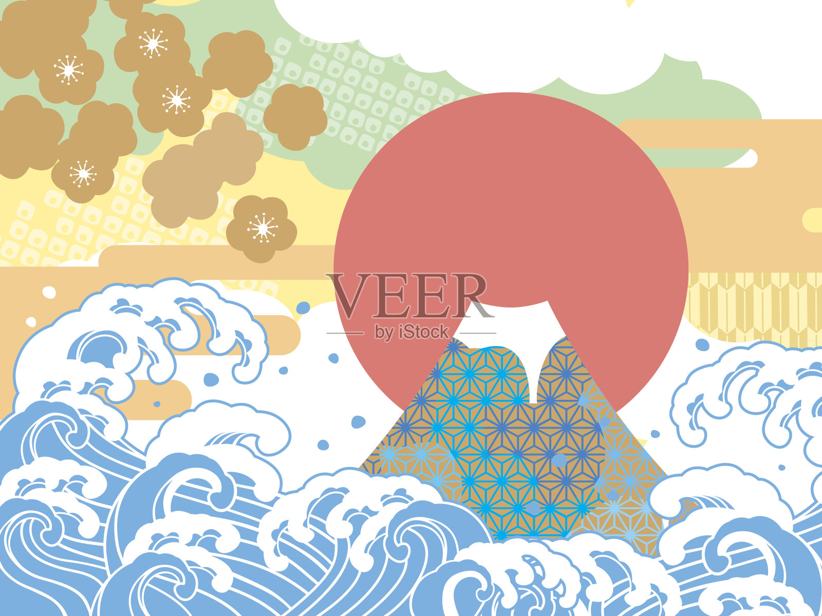 海和吉祥的富士山插图插画图片素材