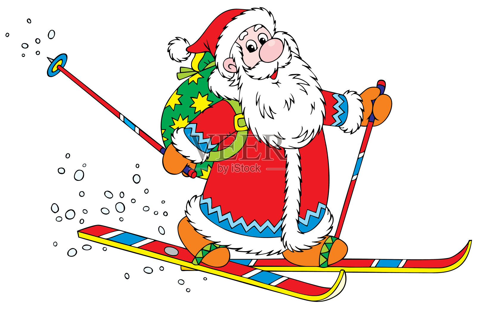 圣诞老人滑雪插画图片素材